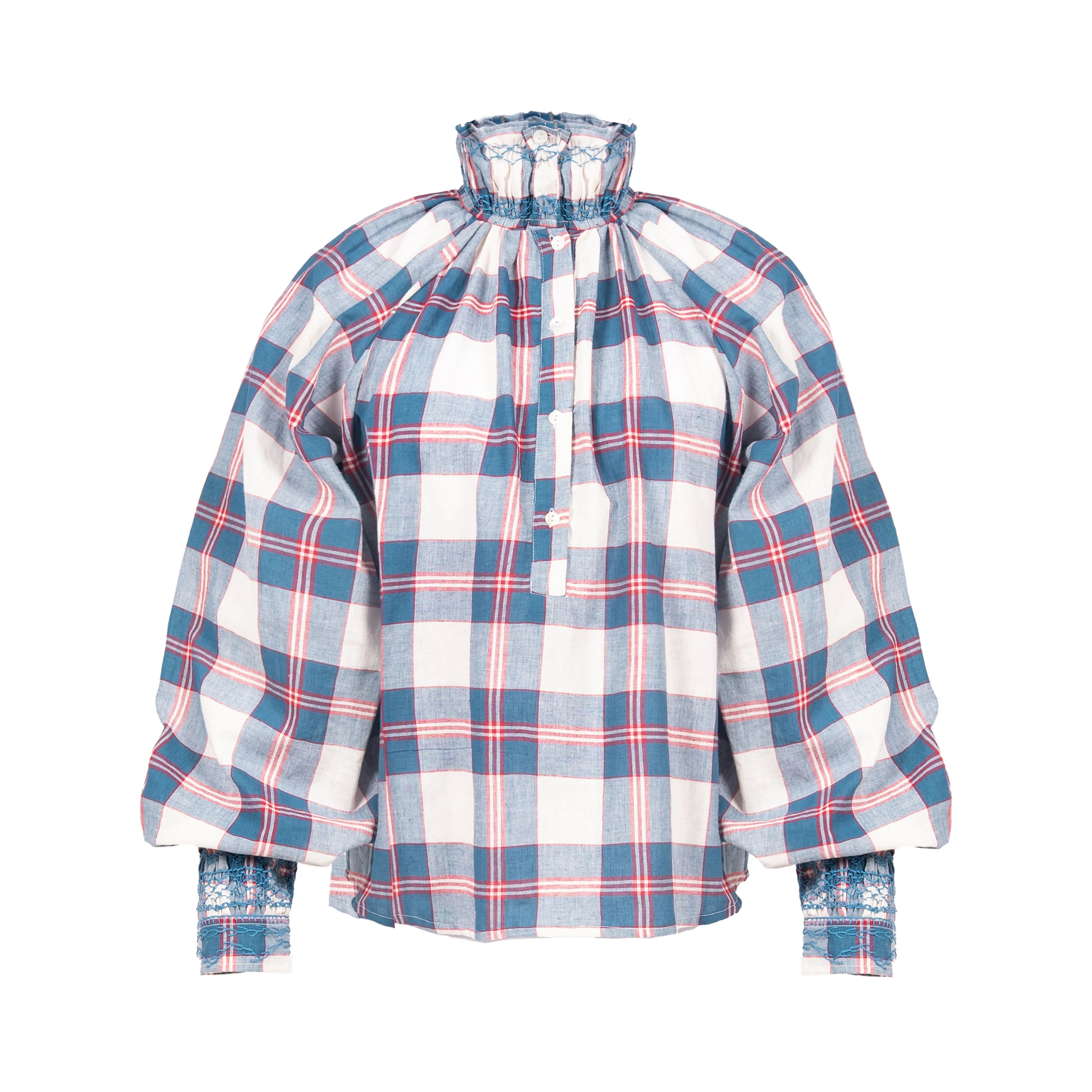 v de vinster blouse Abril col montant bleue