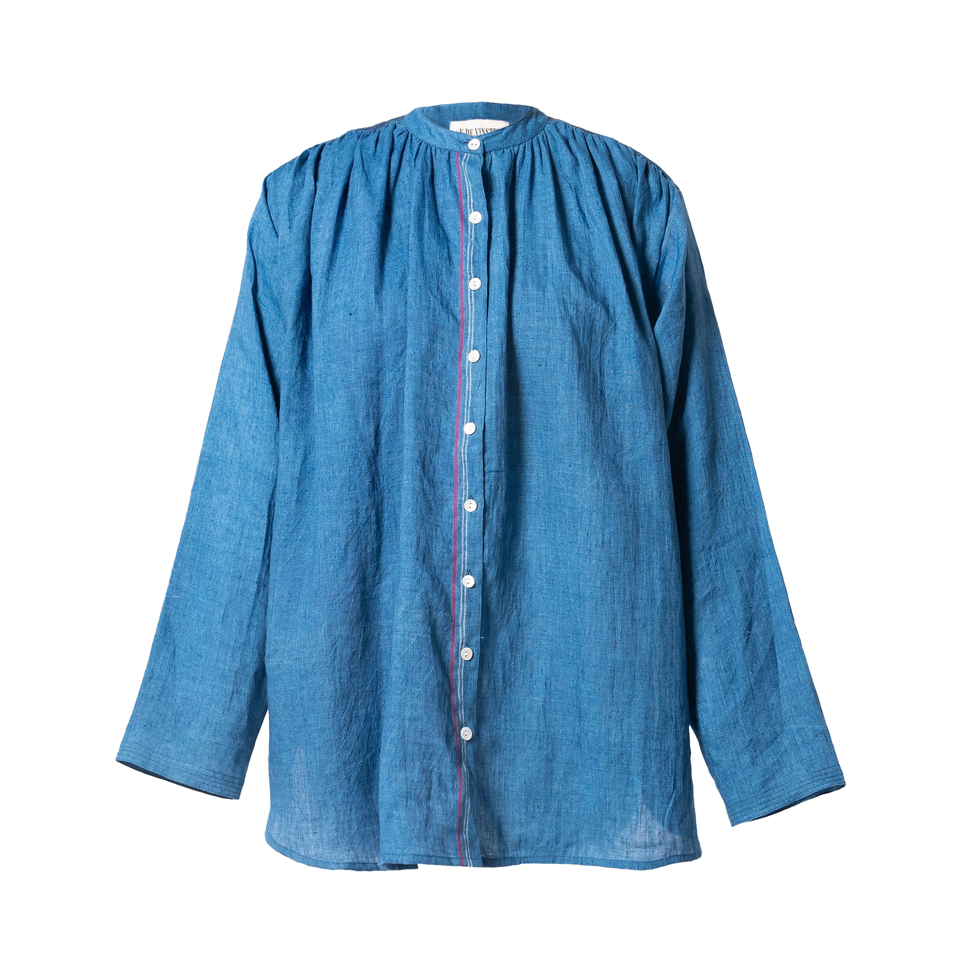 Chemise en lin bleu et brodé ABRIL