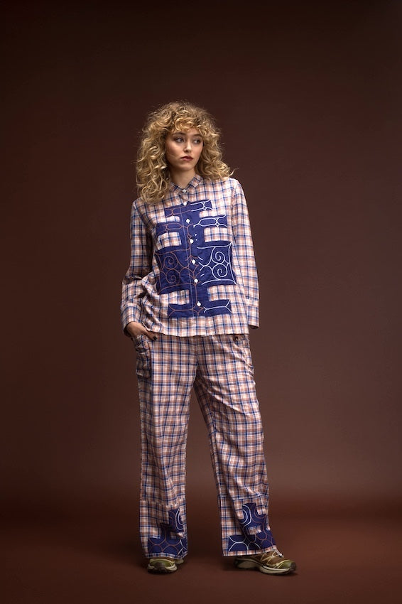 Pantalon tartan brodé terracotta ANA