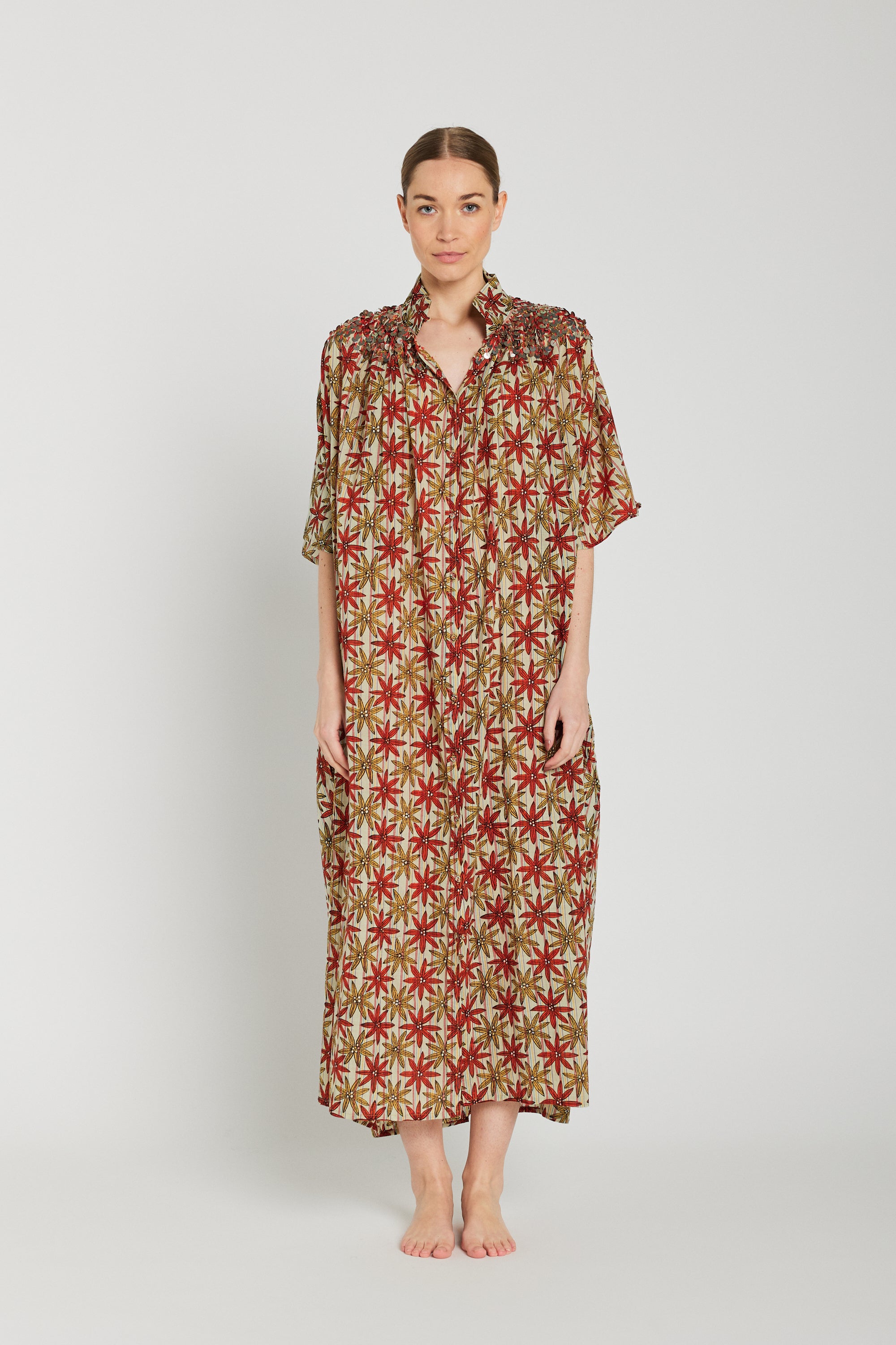 Robe longue brique à pampilles BHUMI