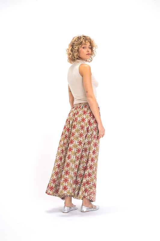 Jupe fleurie à pampilles brique BHUMI