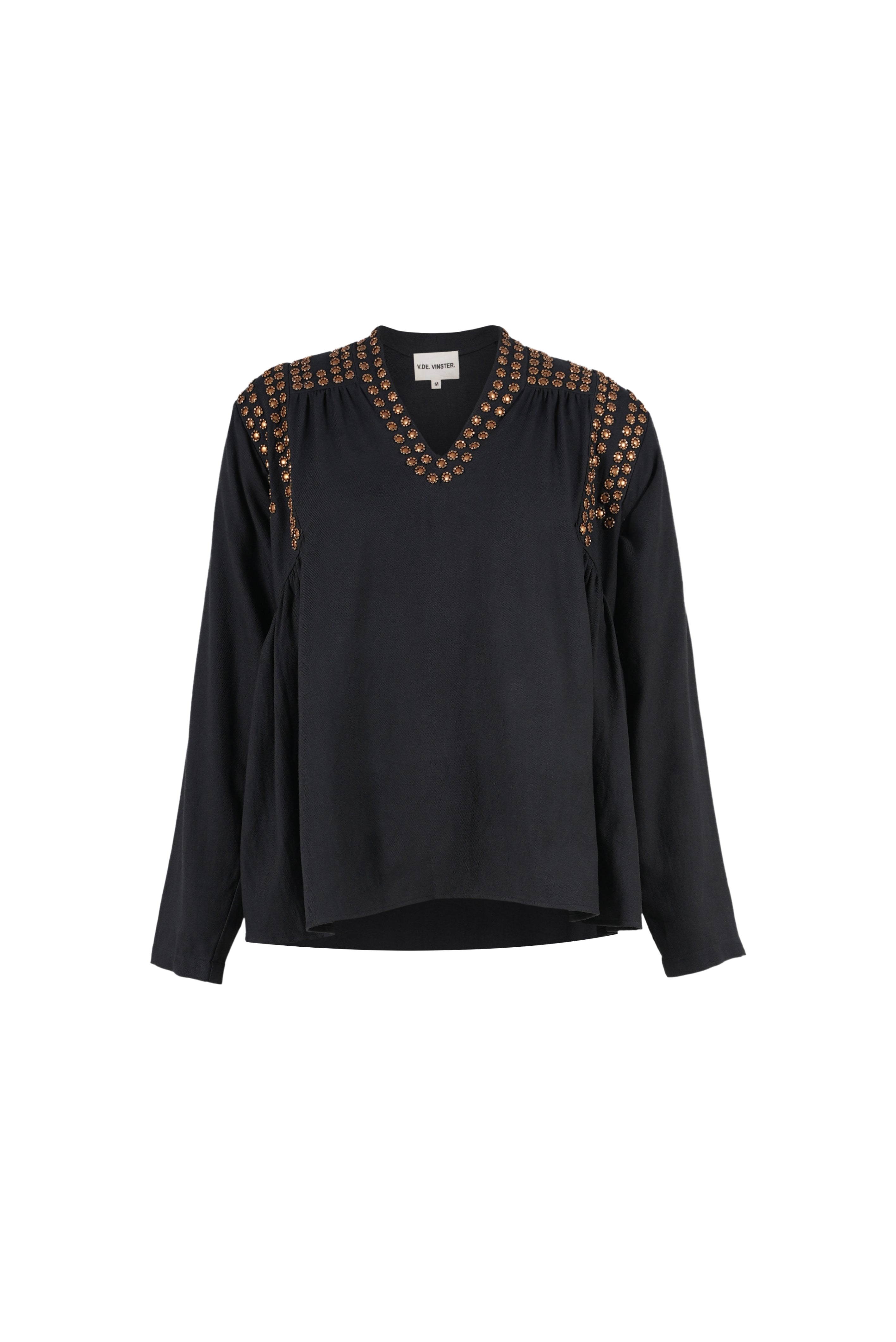 Blouse noire ornée de sequins dorés BLING