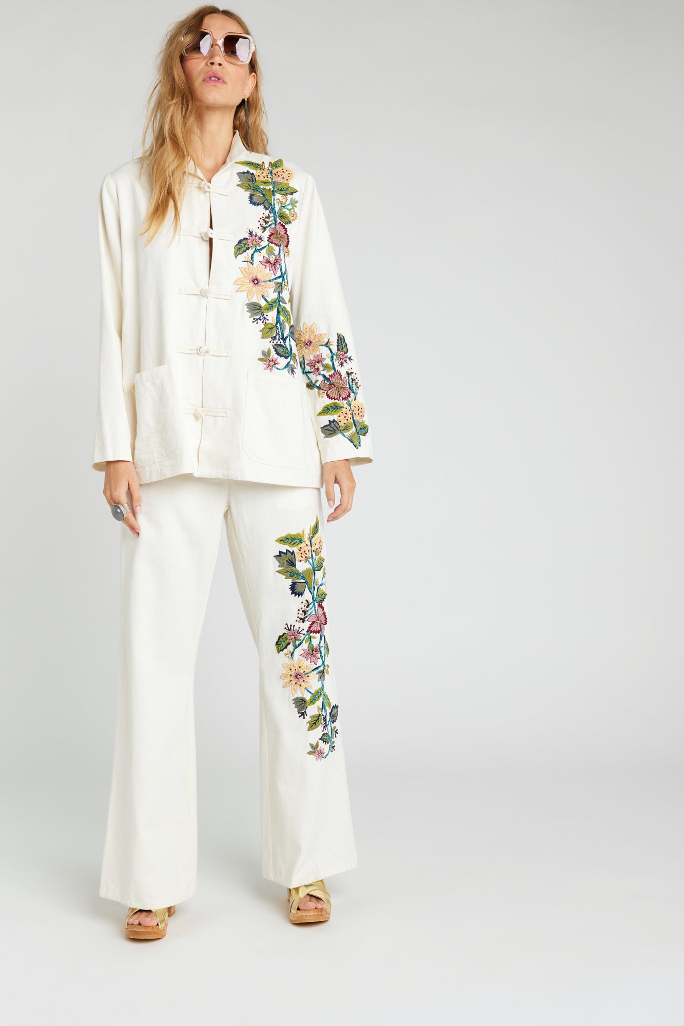 Pantalon blanc brodé Bombay