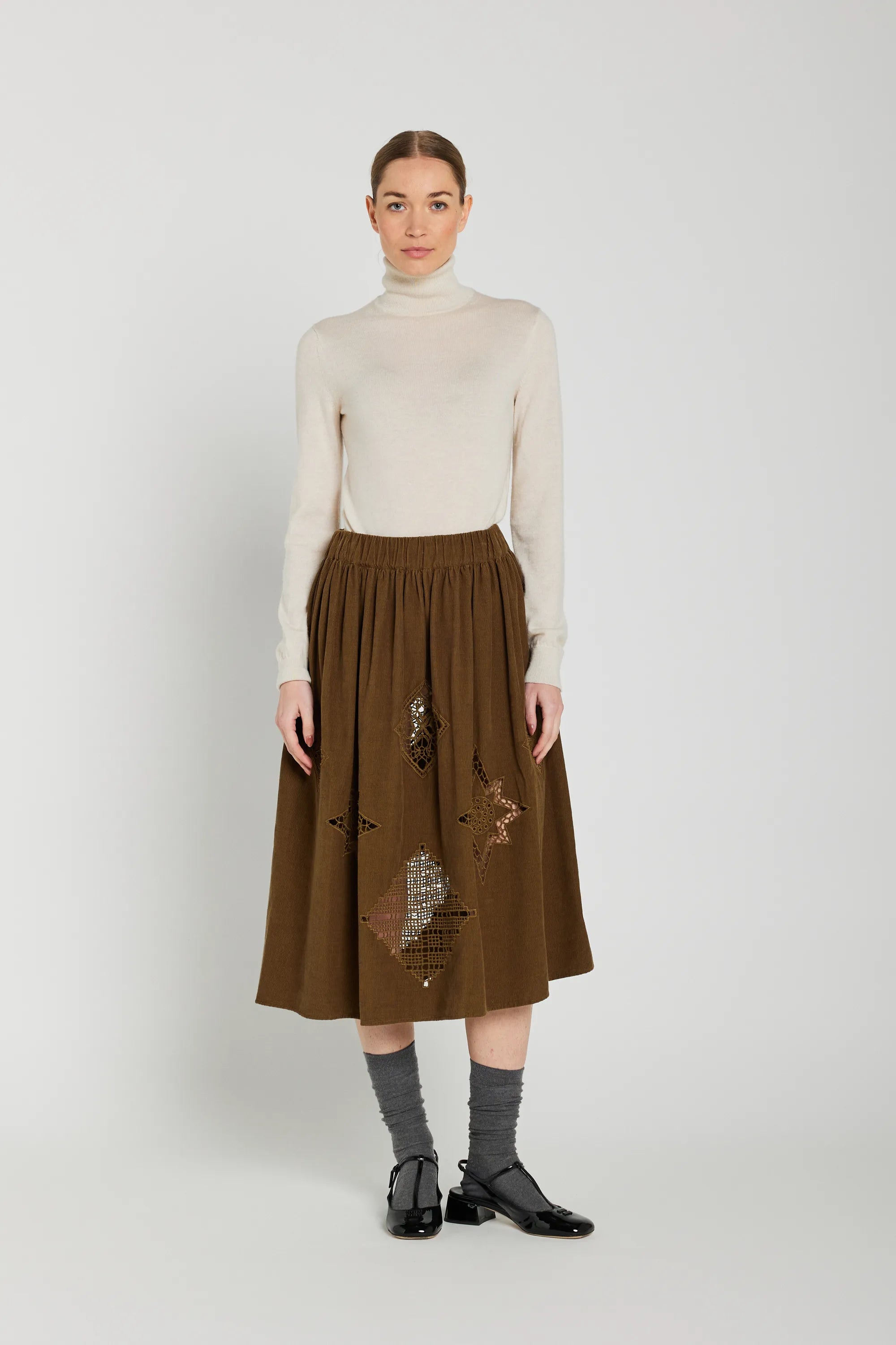 Jupe ajourée marron CIANA