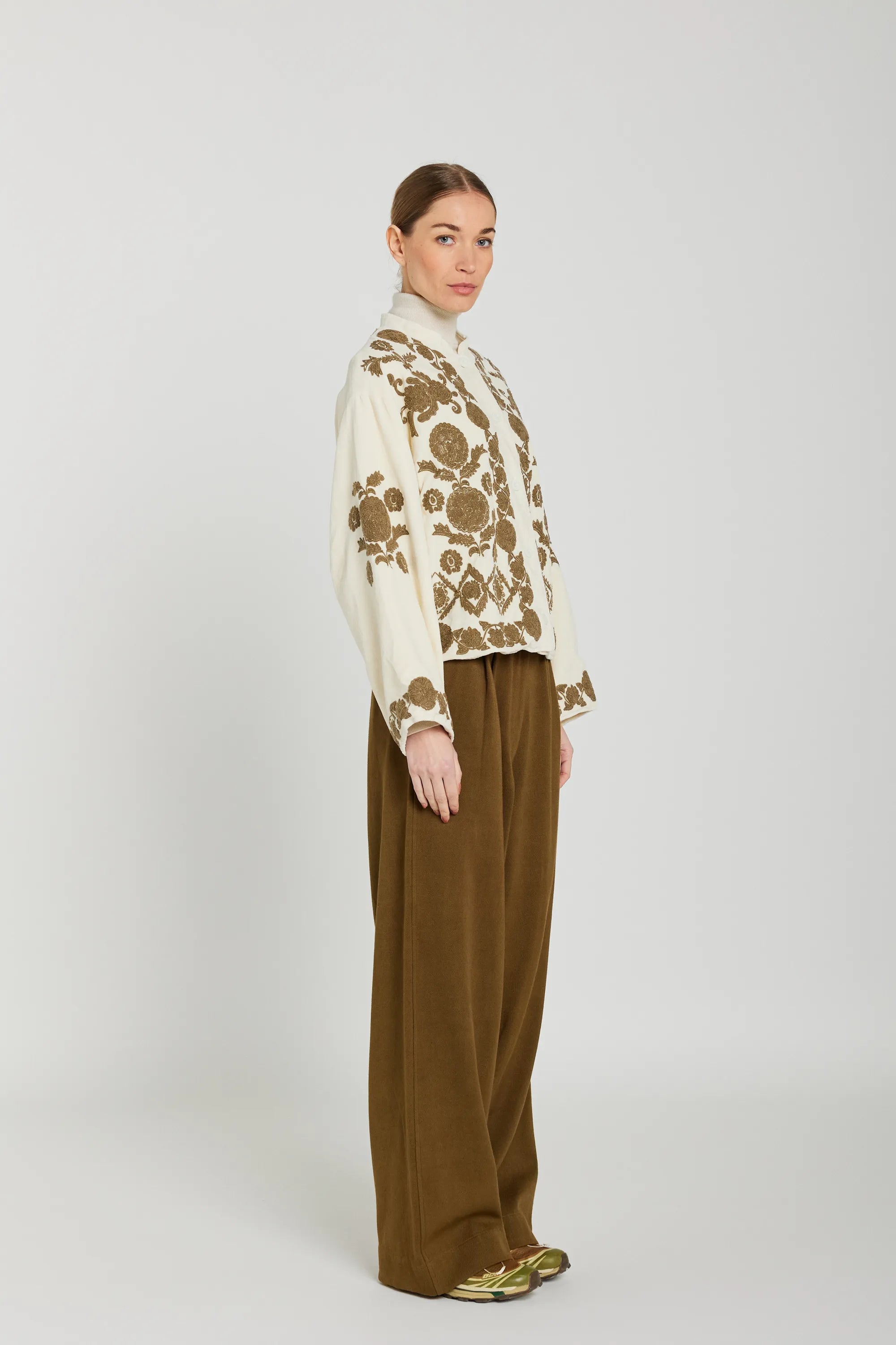 brodé creme veste velours v de vinster