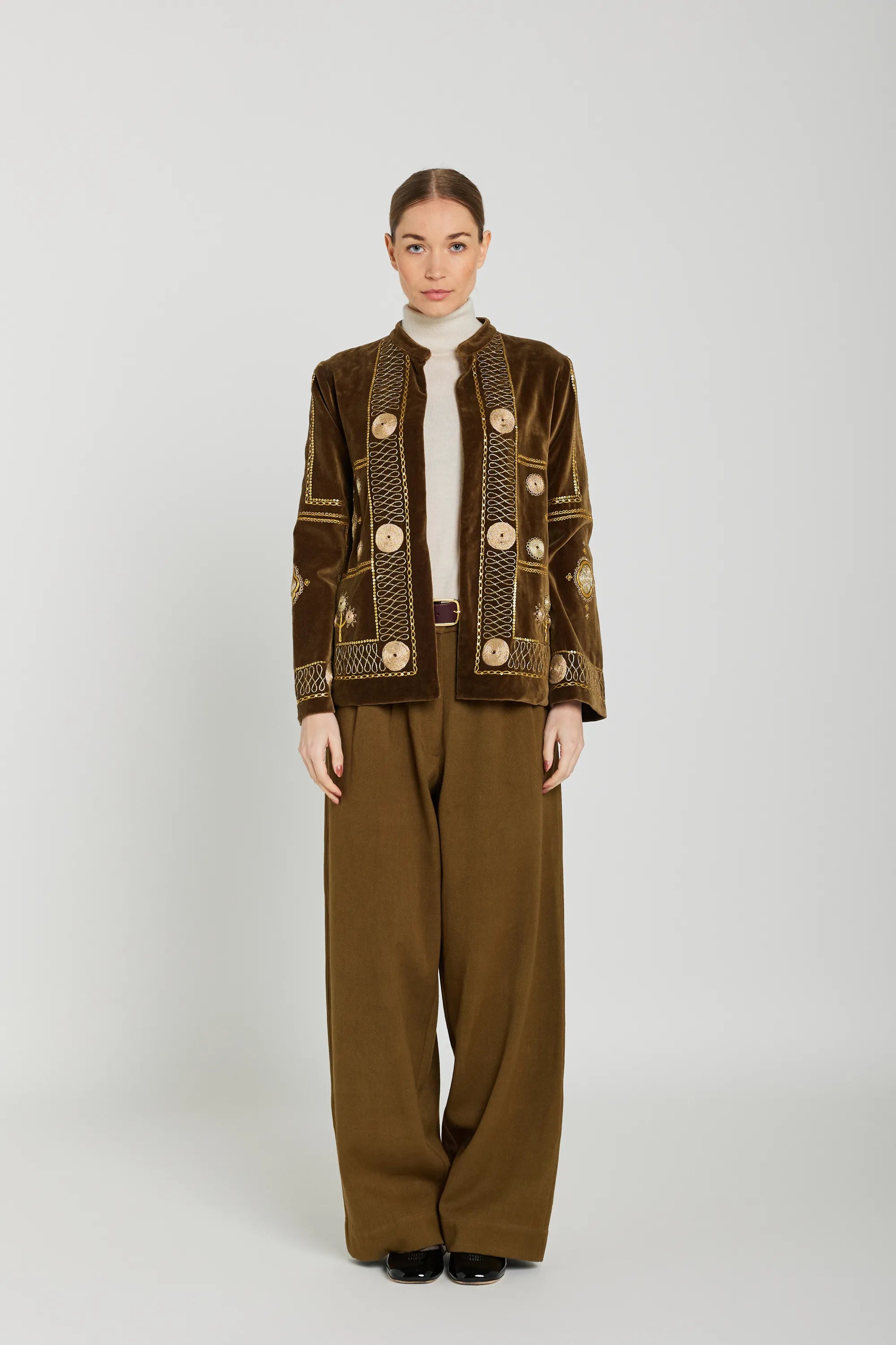 veste velours brodé kaki coti