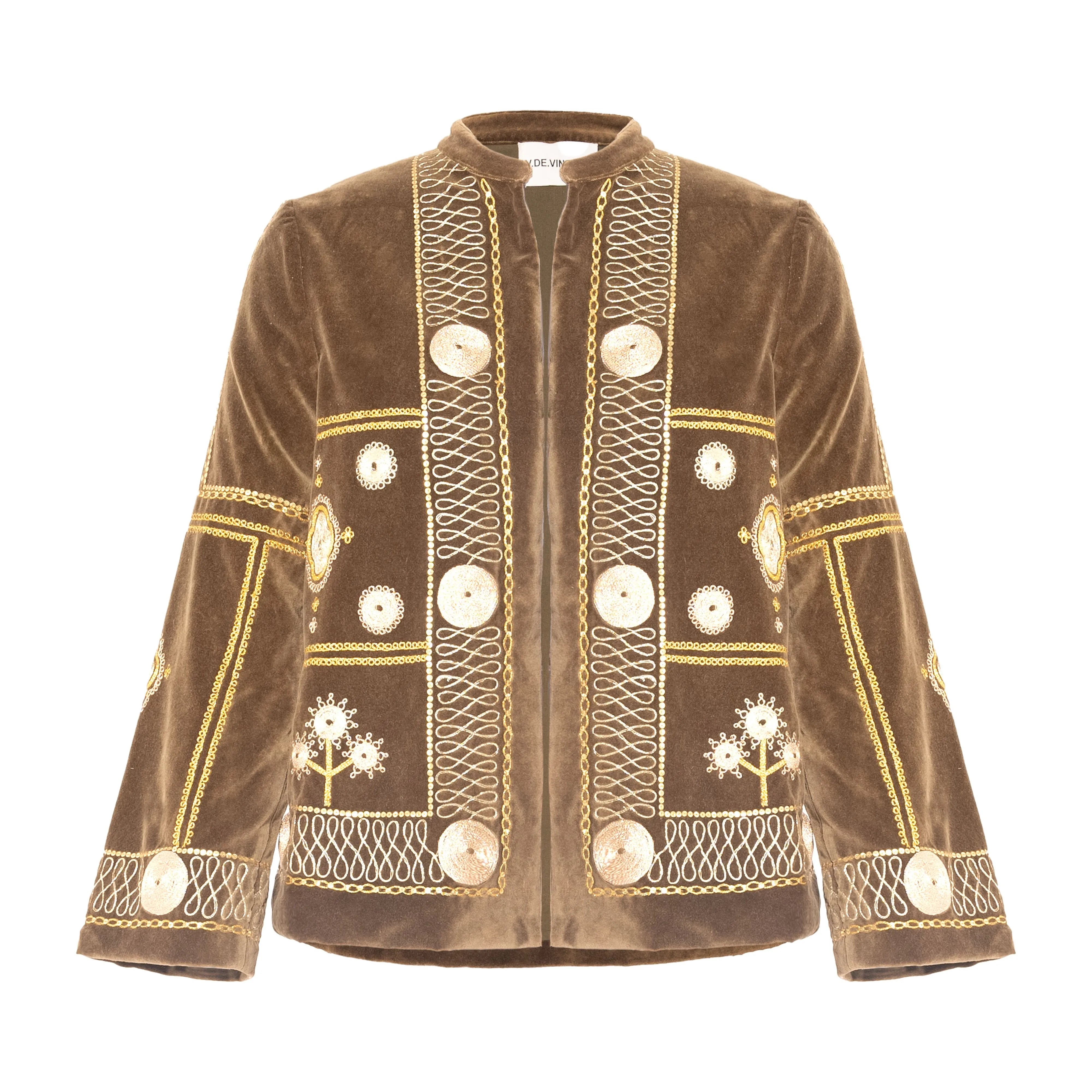 v de vinster veste velours brodé kaki