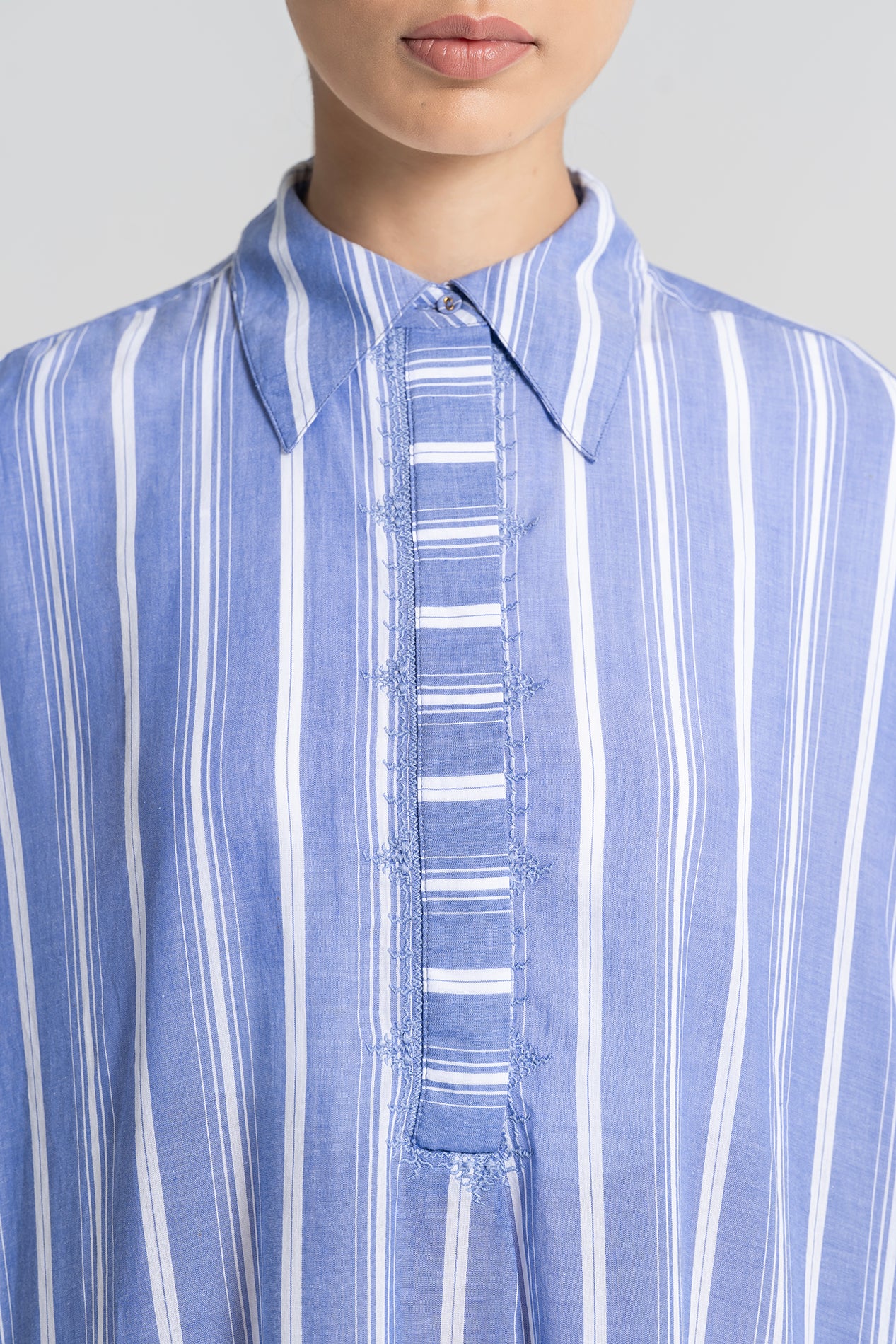 BRASILIA Embroidered Blue Striped Dress
