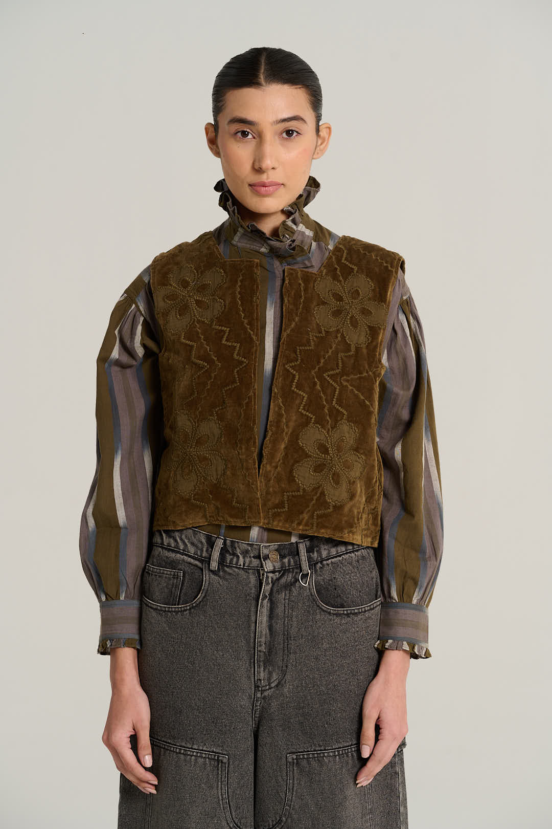ISAAC khaki velvet bolero