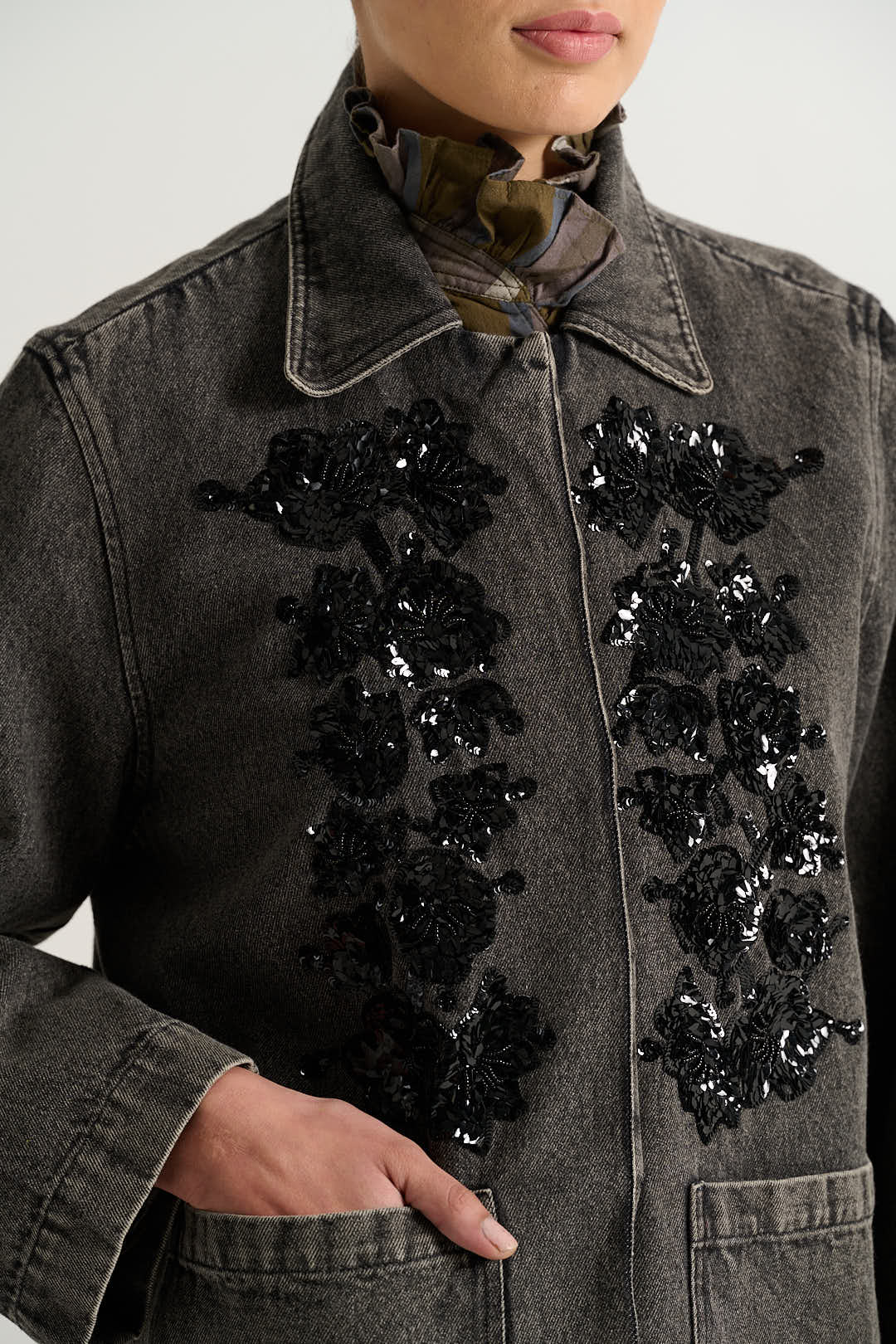 Veste denim noir brodé EMILE