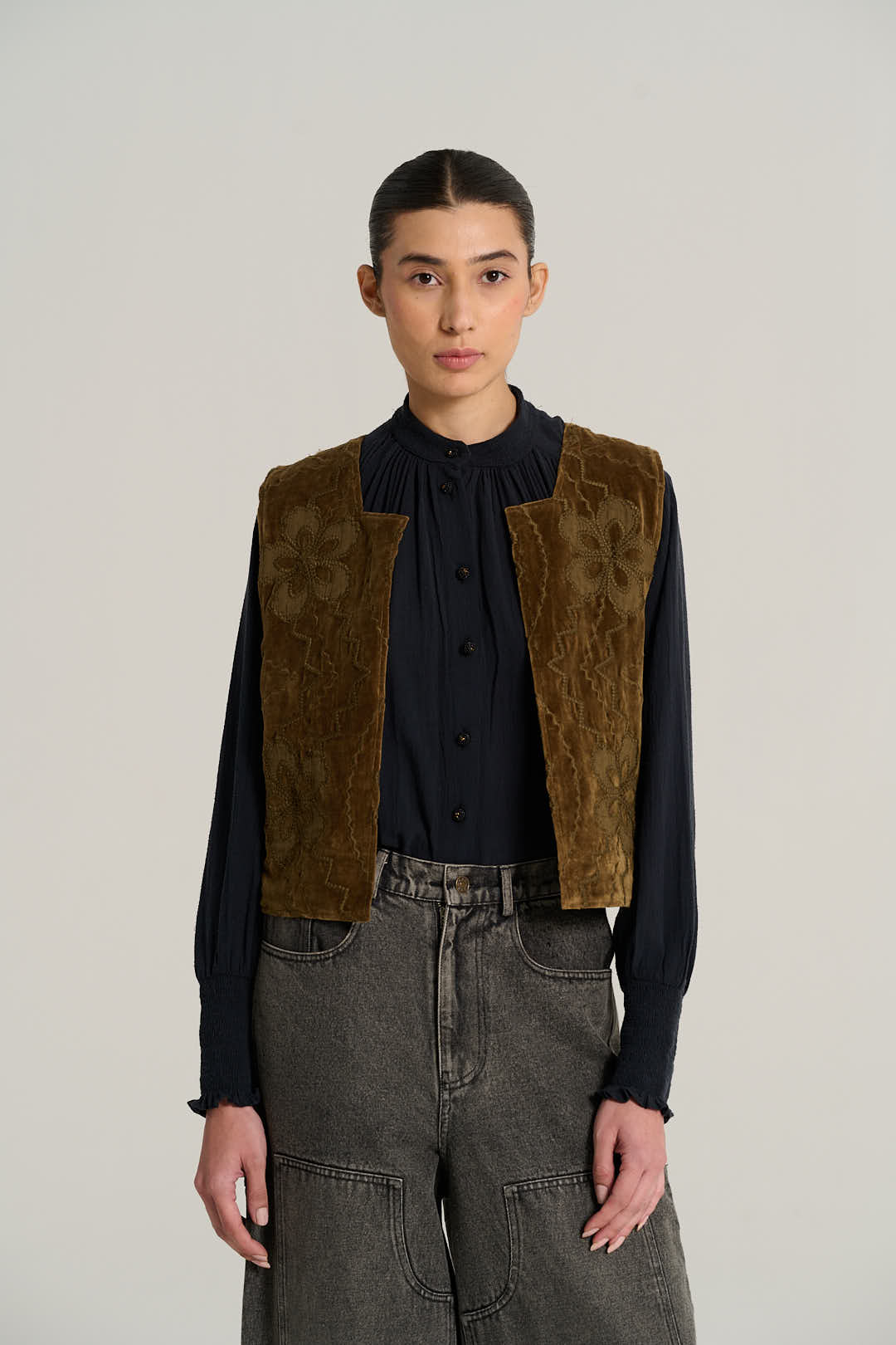 ISAAC khaki velvet bolero
