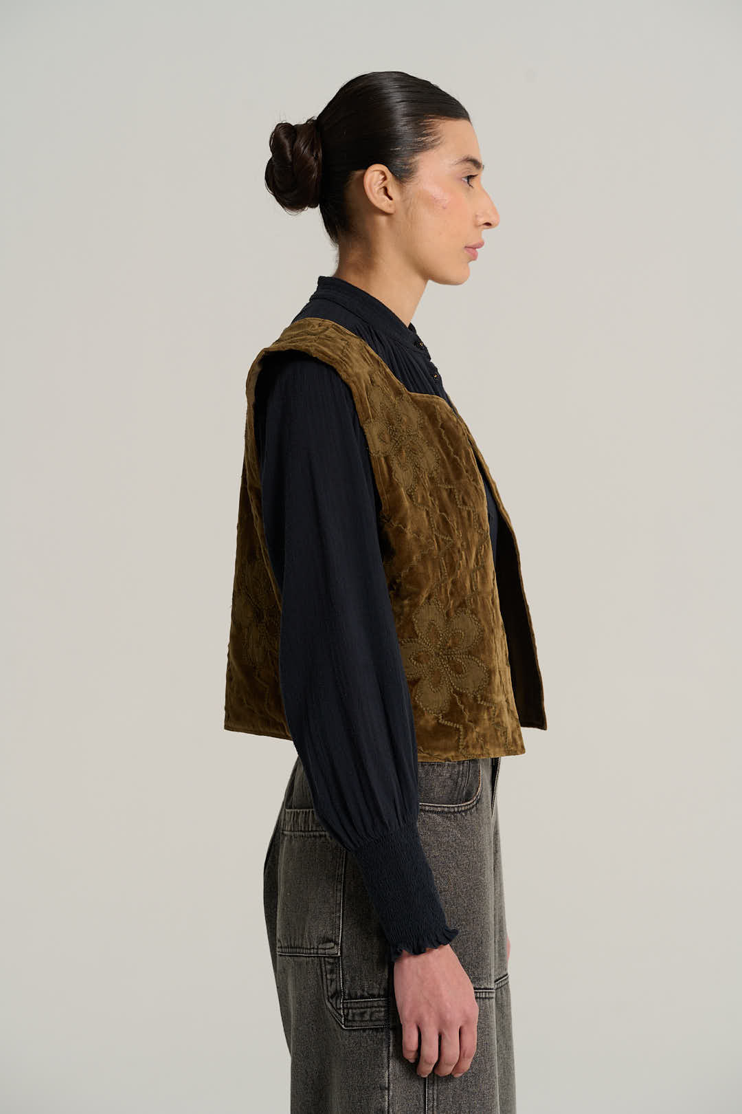 ISAAC khaki velvet bolero