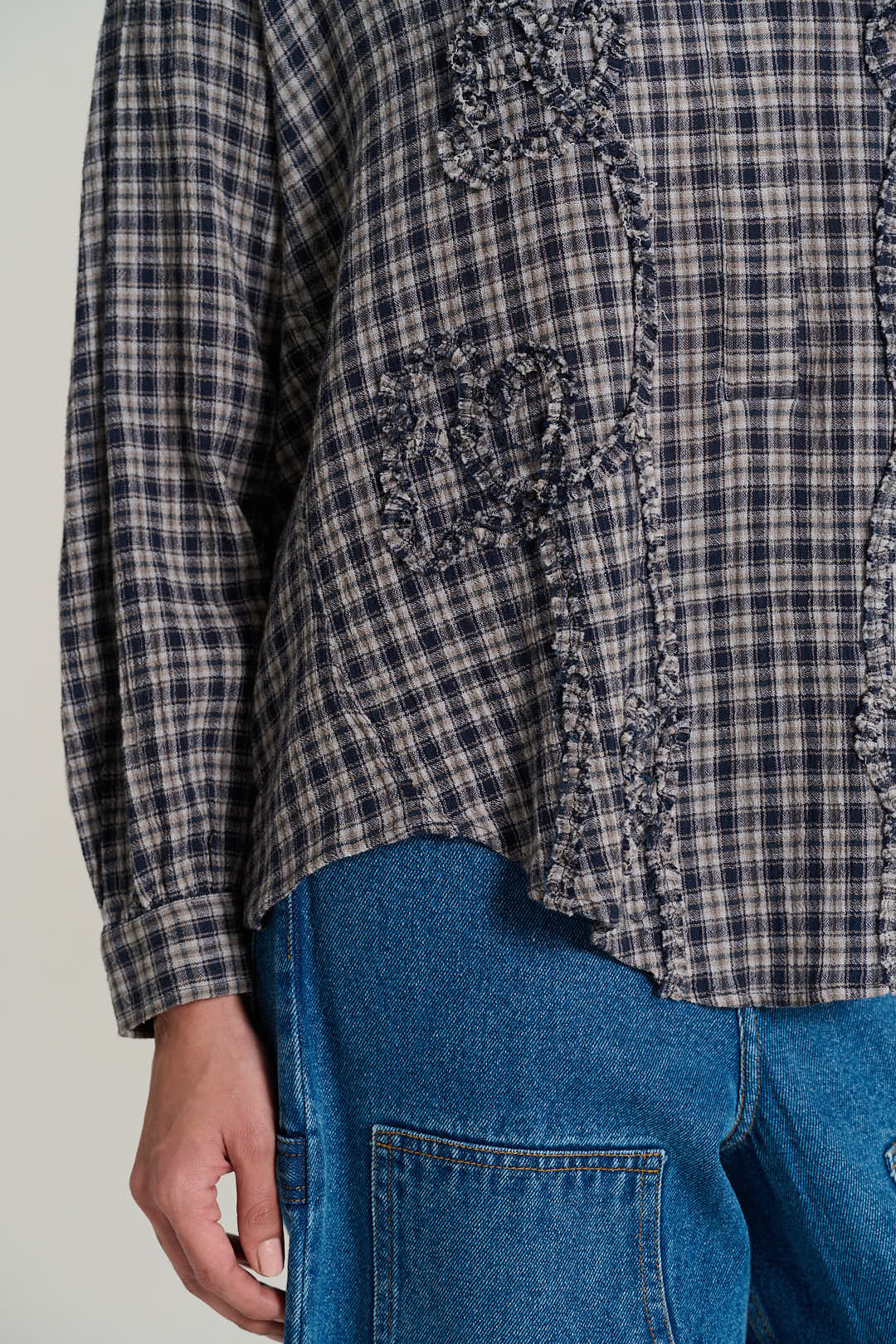 Navy plaid mandarin collar shirt PABLO