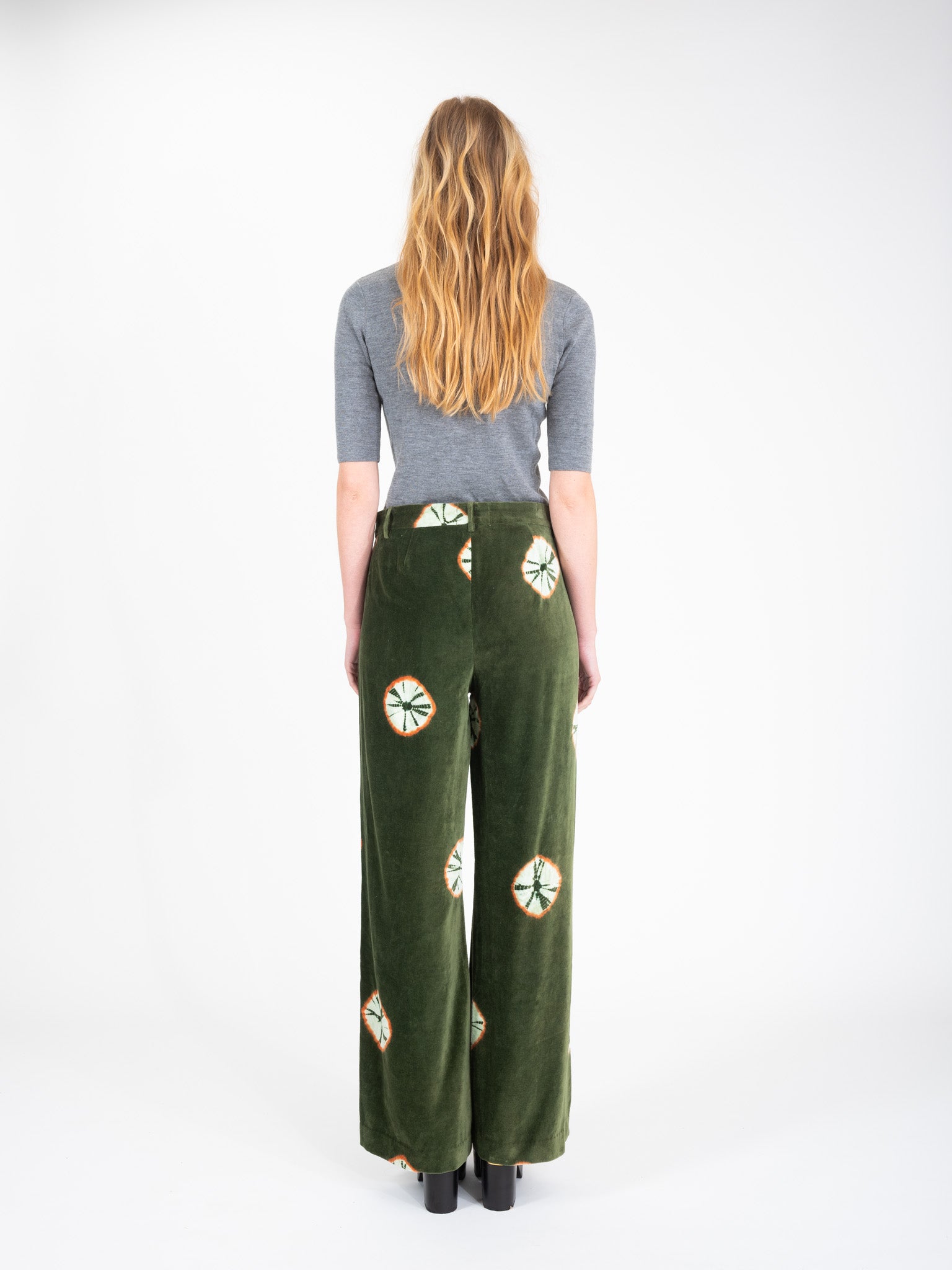 CHARM tie-dye khaki velvet pants