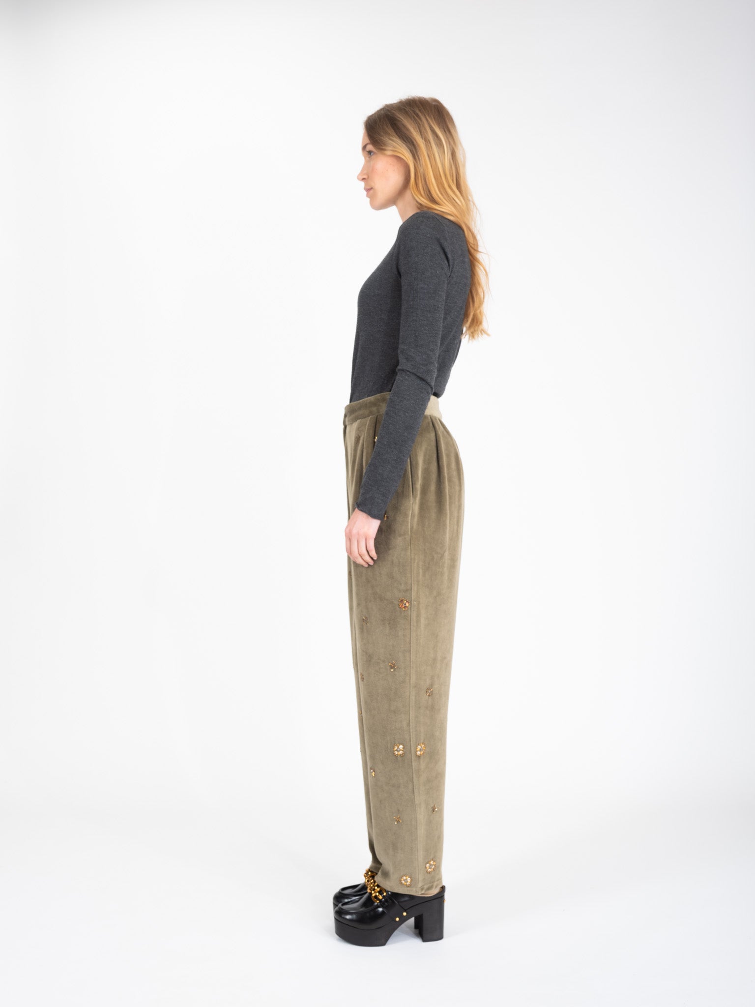 PROUD Pearl Embellished Velvet Pants