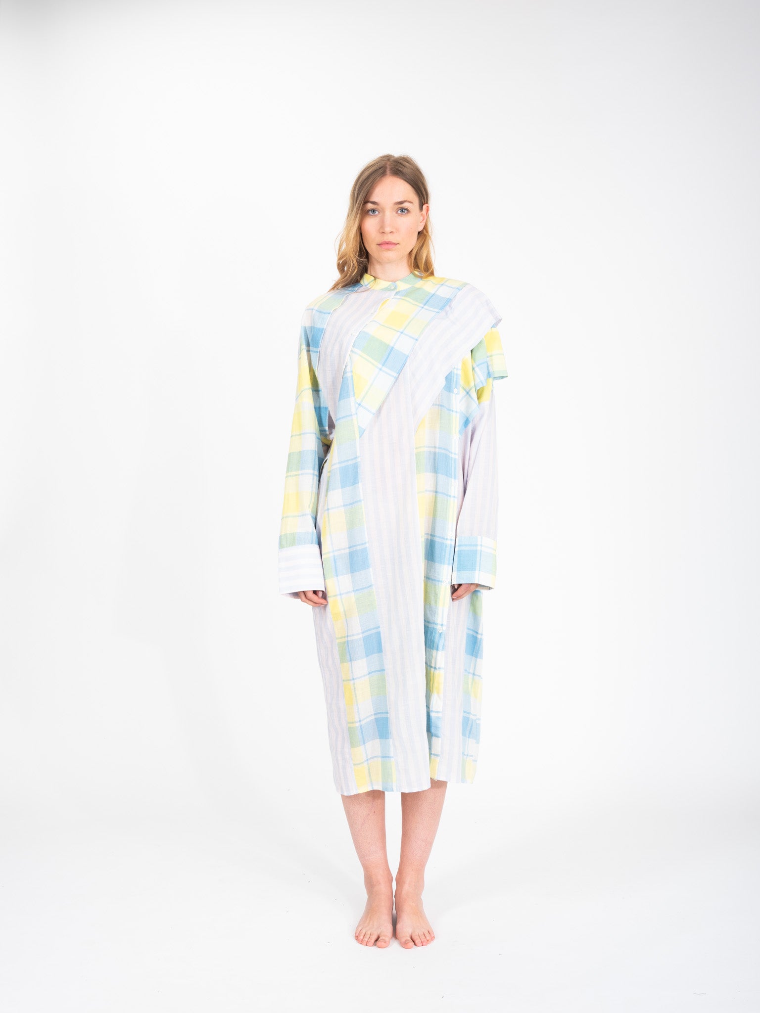 Robe longue à bandes larges multicolores Nehru