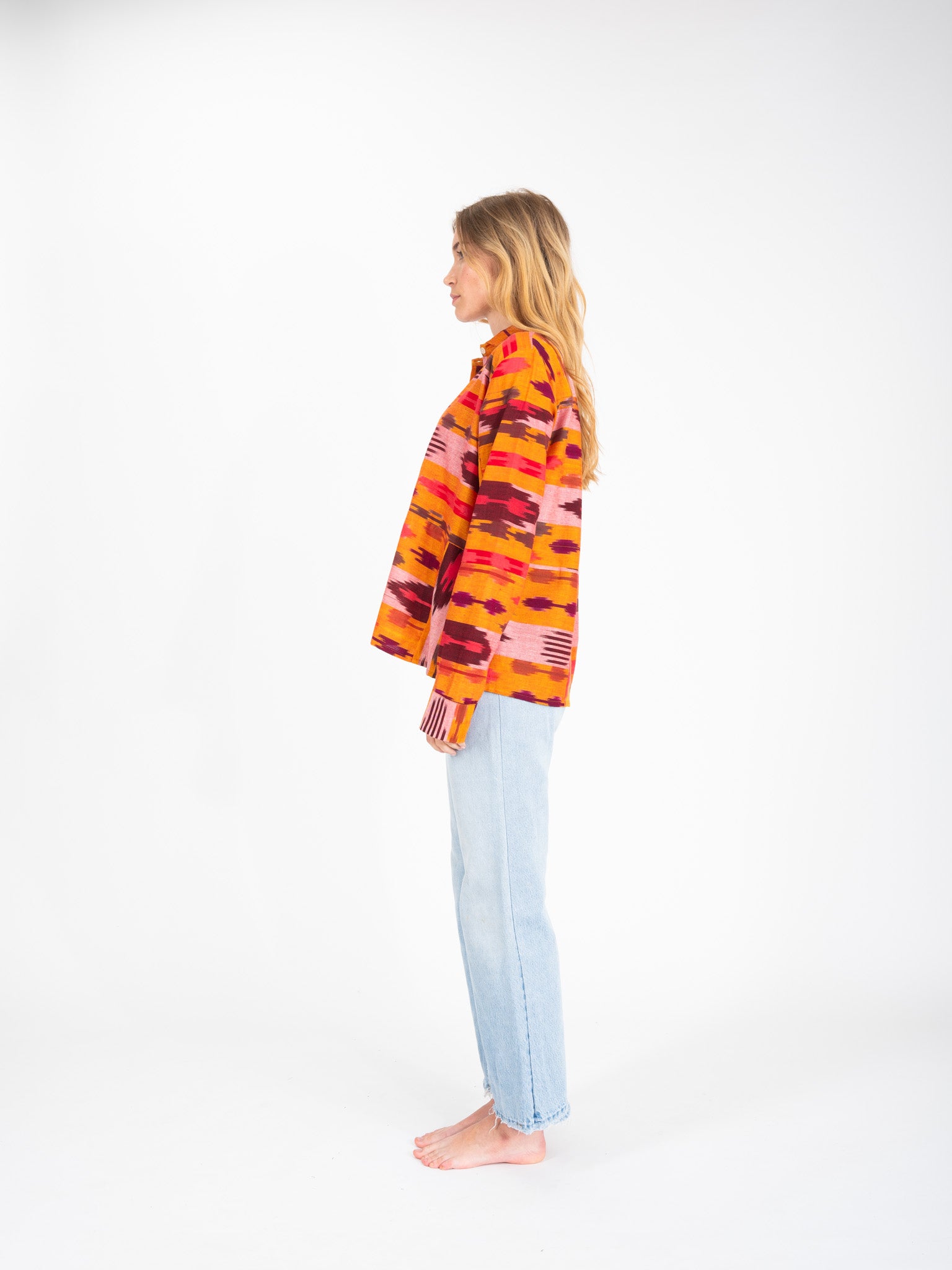 Chemise imprimée rose orangée Ikat nilai