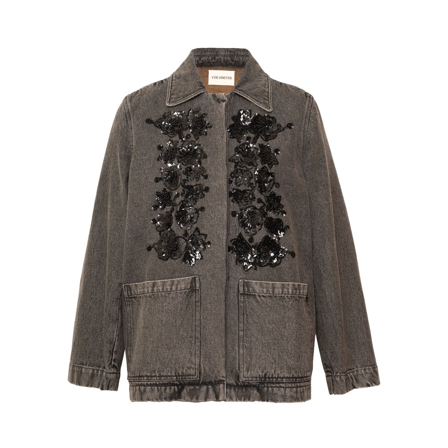Veste denim noir brodé EMILE
