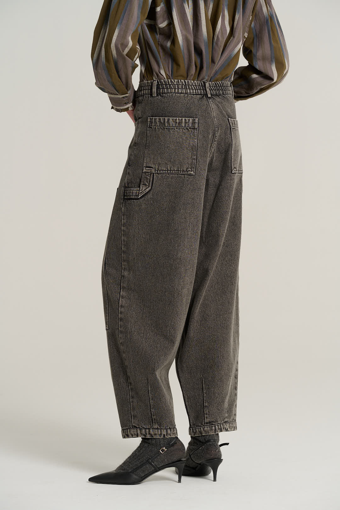 EMILED Washed Black Denim Trousers