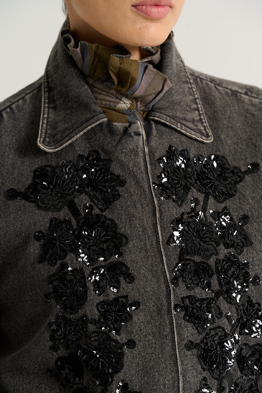 Veste denim noir brodé EMILE