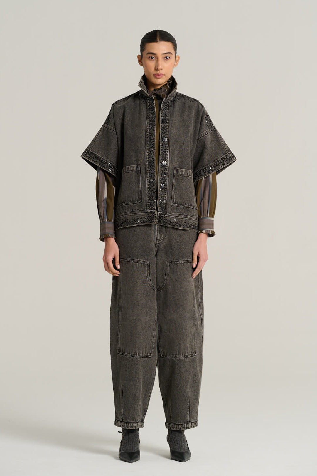Veste à manches courtes denim noir EMILE