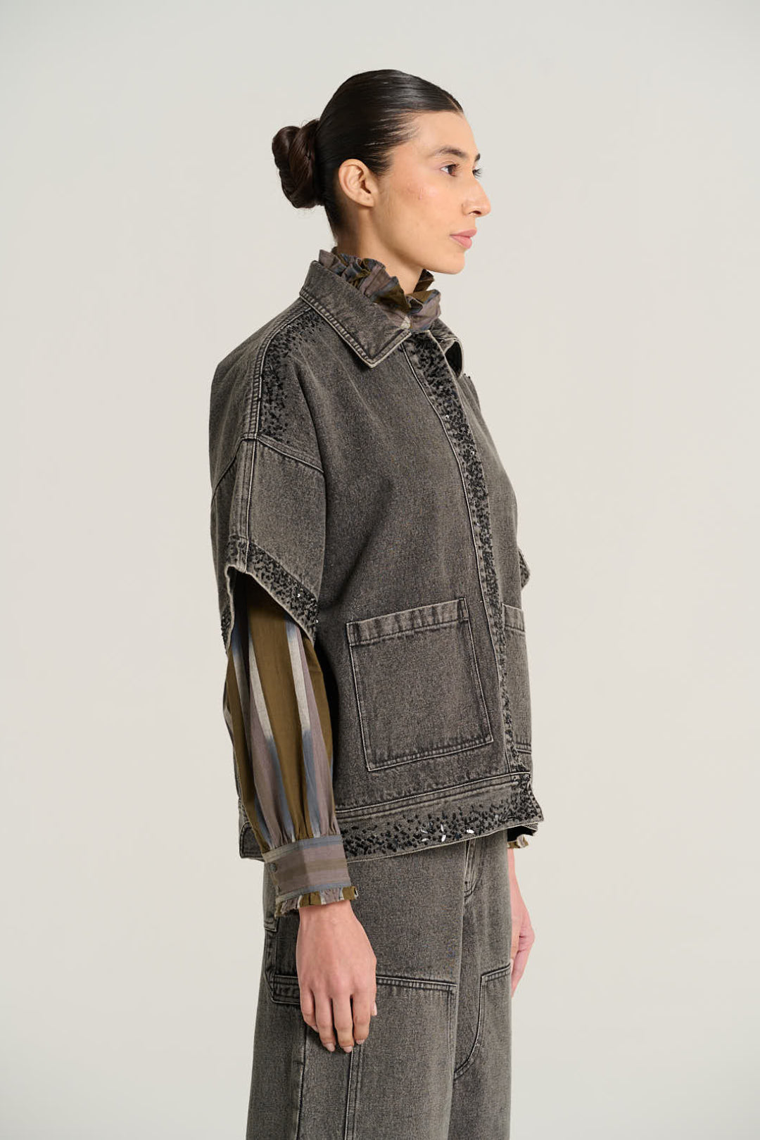 Veste à manches courtes denim noir EMILE