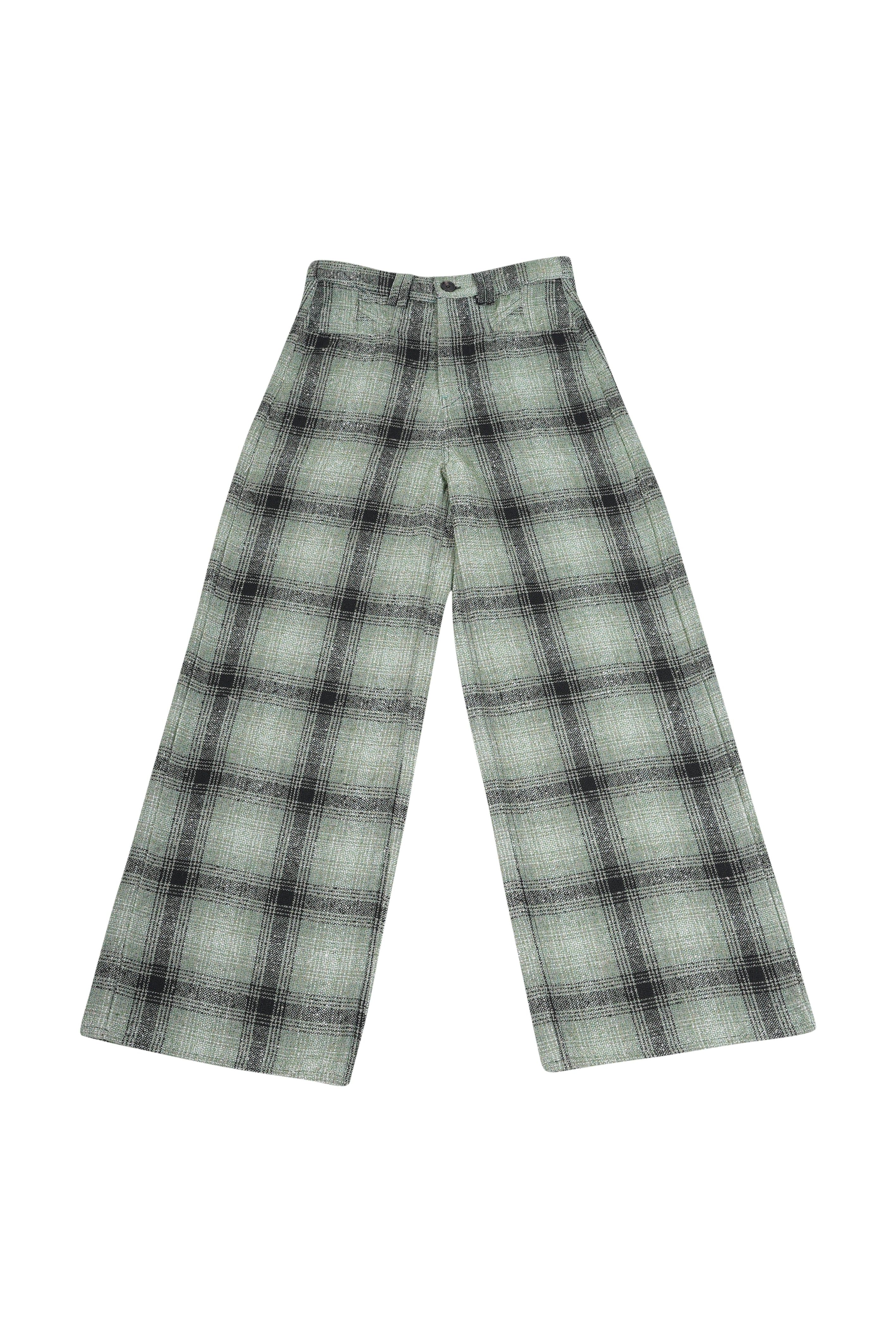 Pantalon en tweed à carreaux vert FREE