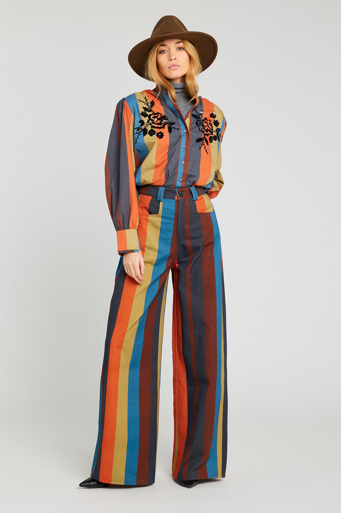 Chemise perlée à rayures oranges HAPPY