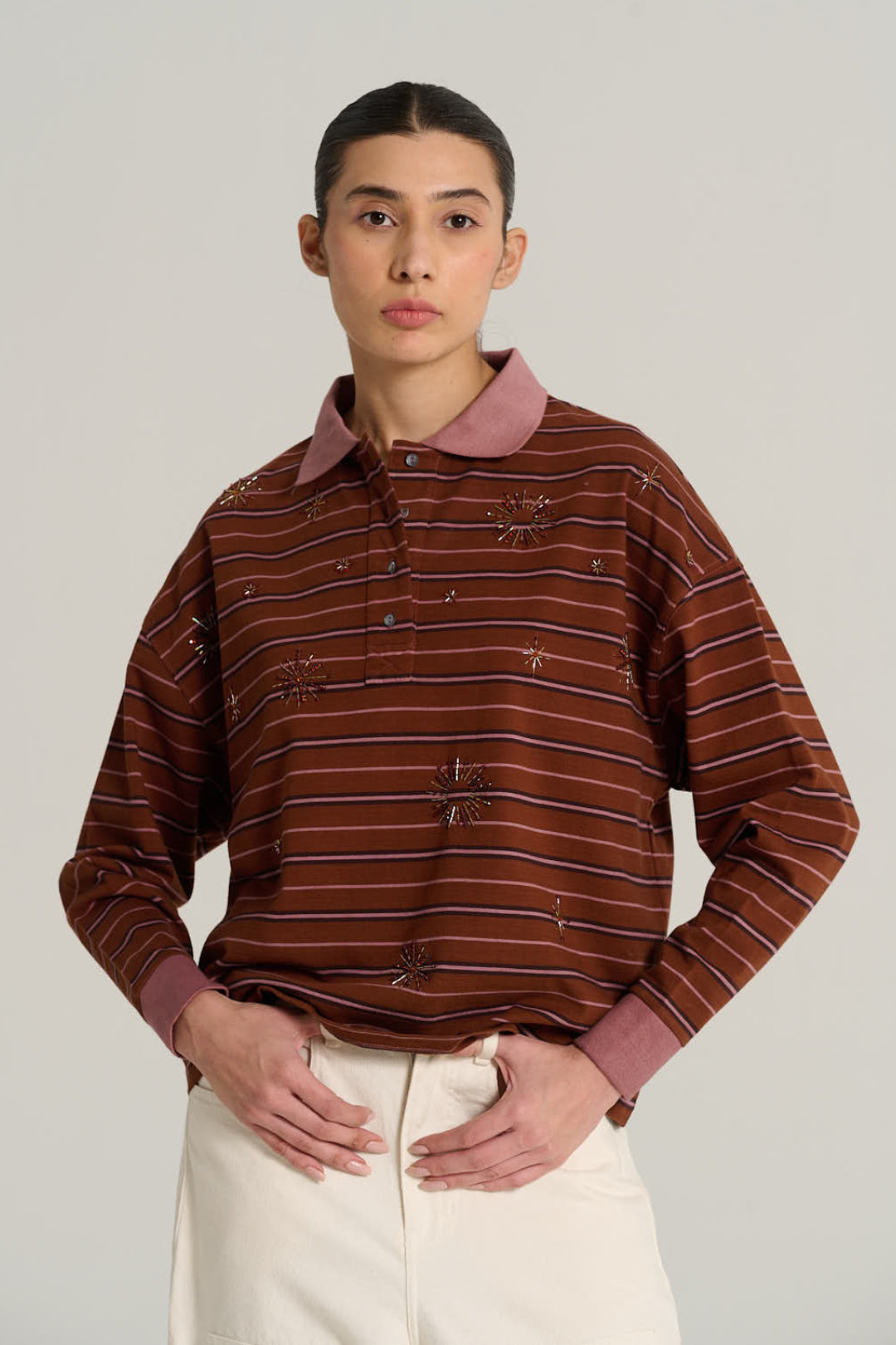 HENRI terracotta striped polo shirt