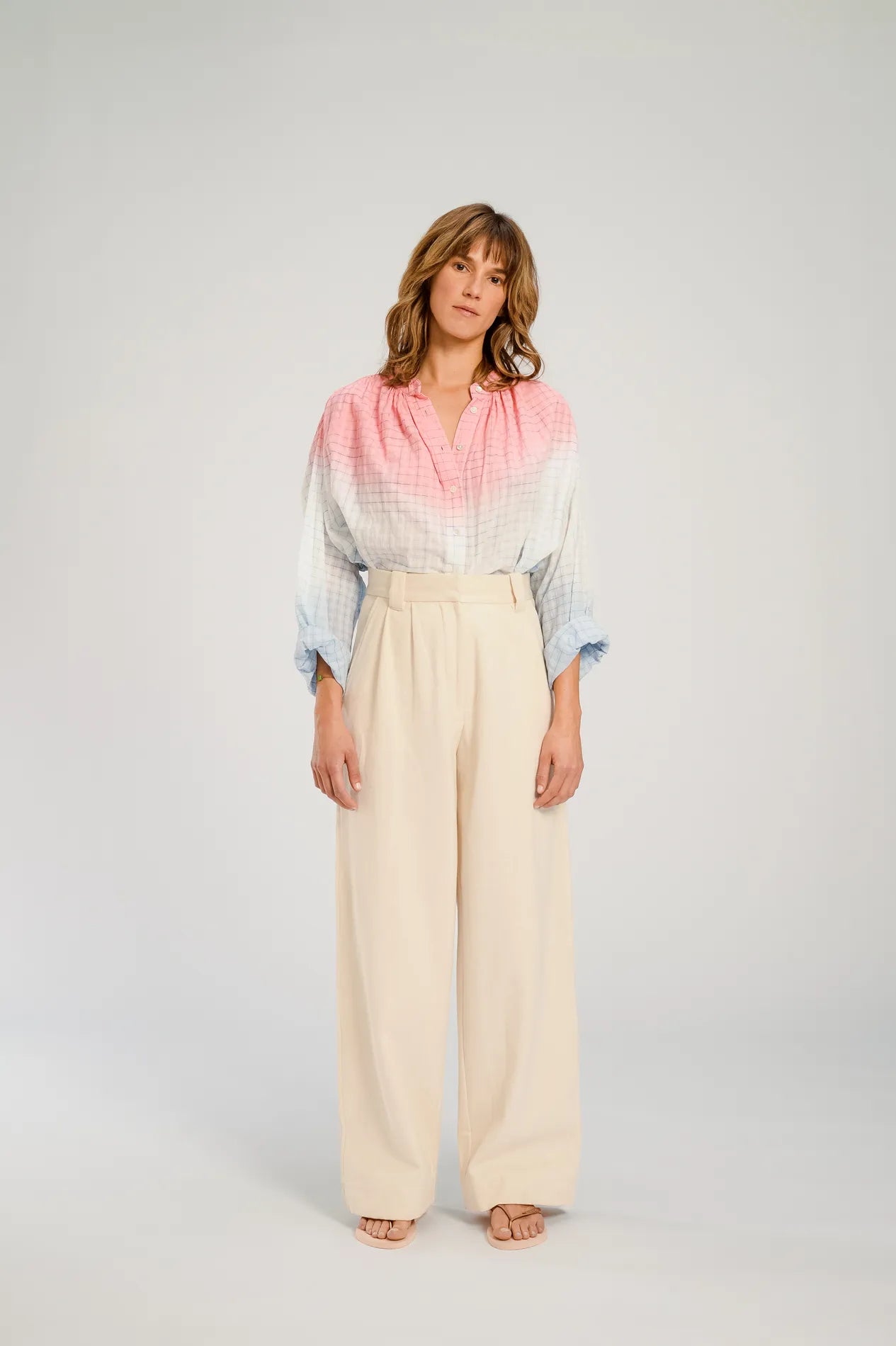 V DE VINSTER BLOUSE PINK BLUE TIE AND DYE HIMI