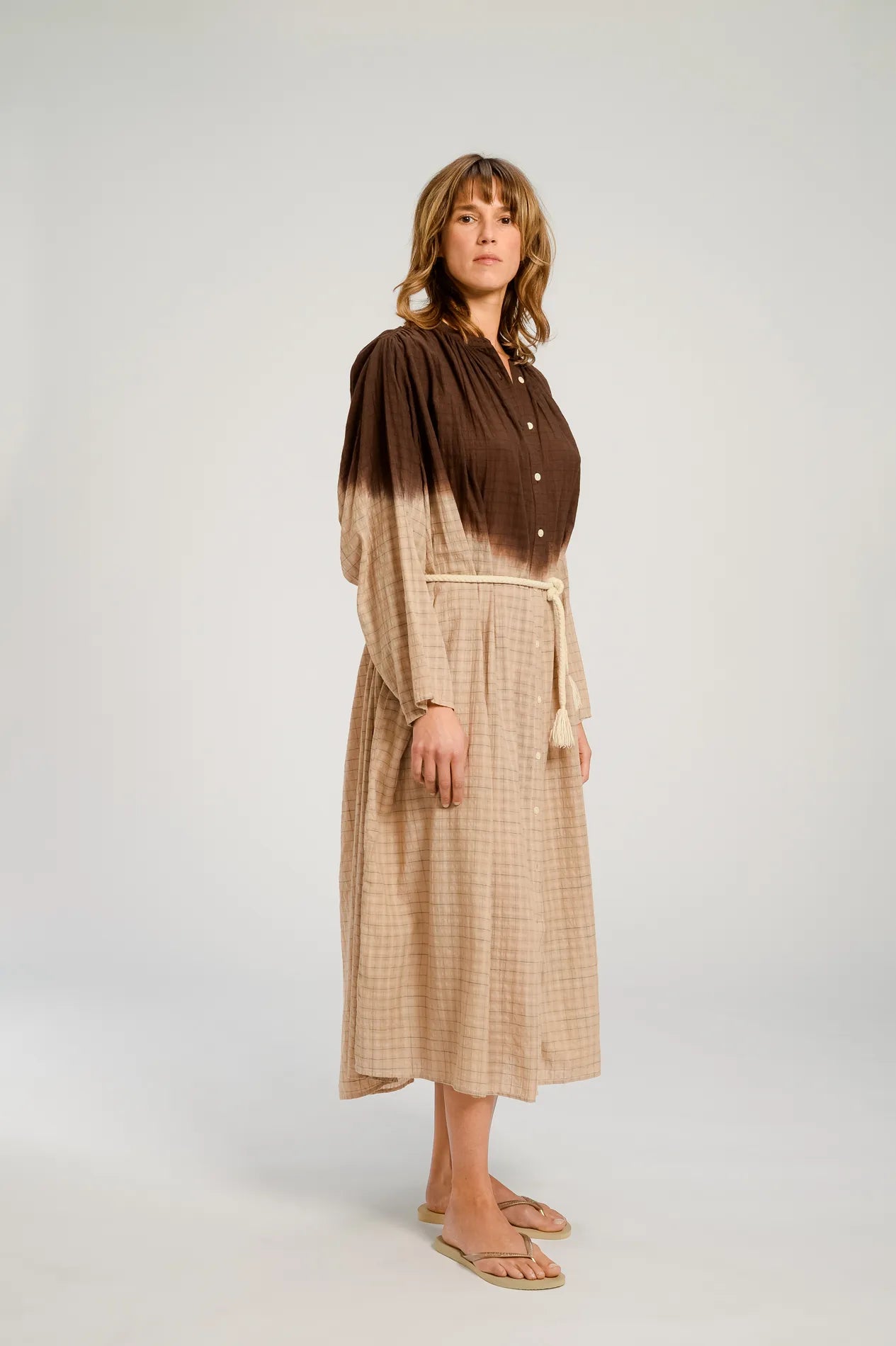 DRESS CHOCOLAT BROWN TIE AND DYE HIMI V DE VINSTER