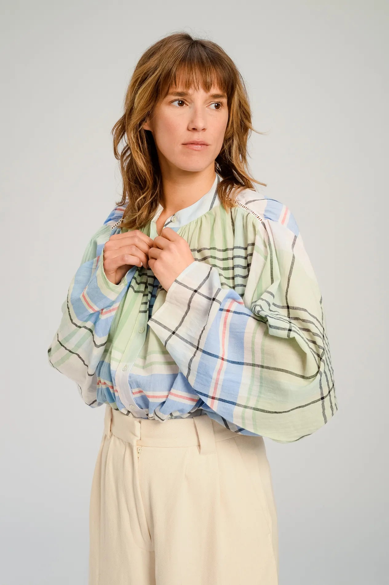 HOKKAIDO BLEU TARTAN BLOUSE V DE VINSTER