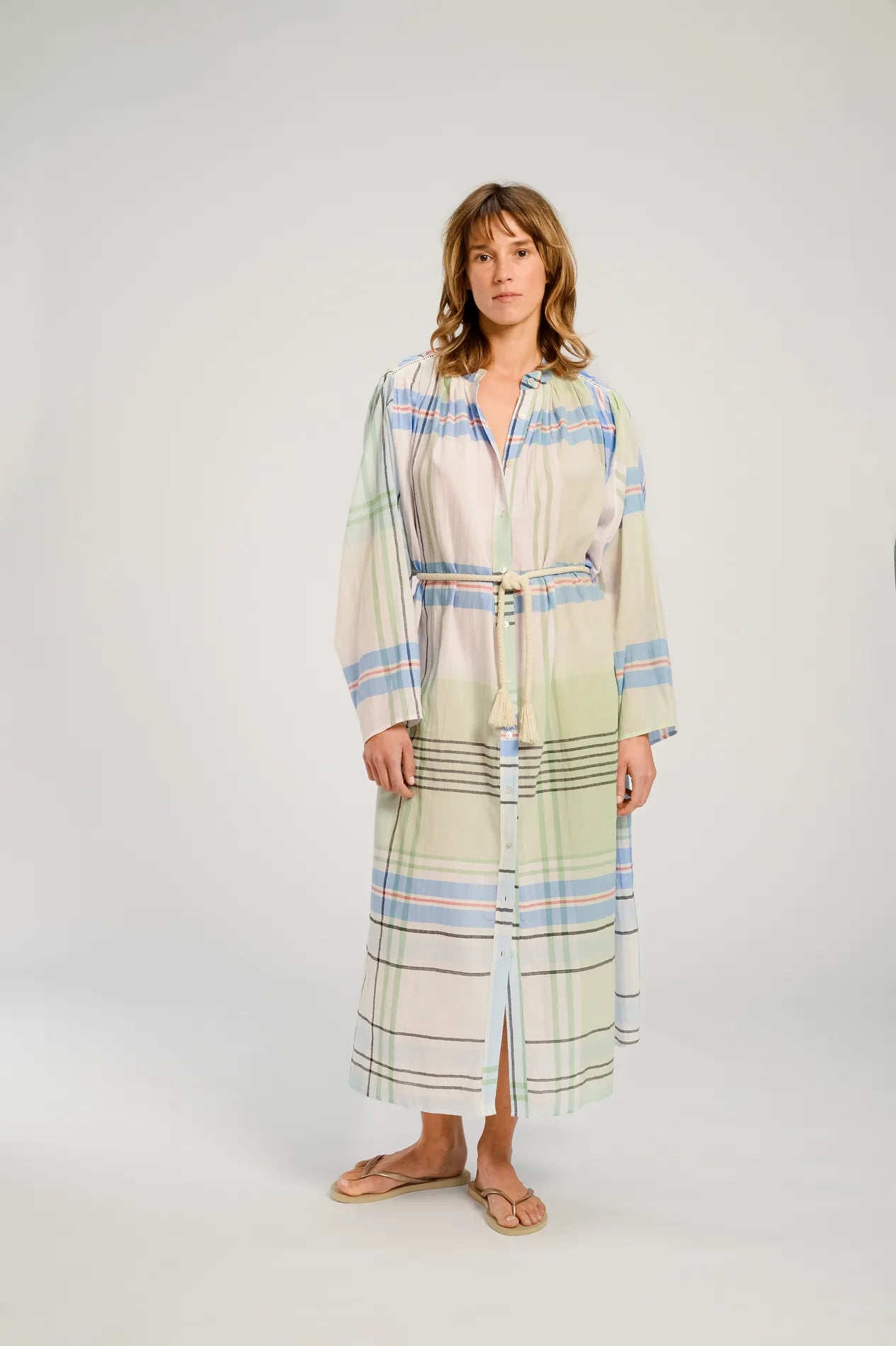 HOKKAIDO DRESS TARTAN BLEU VERT V DE VINSTER