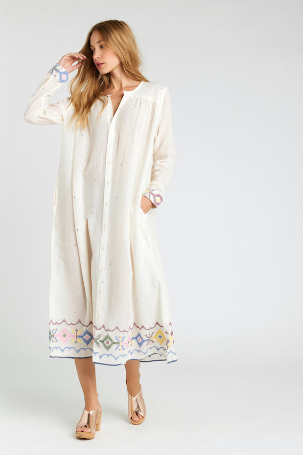 Robe longue en voile de coton brodé Jamdeni