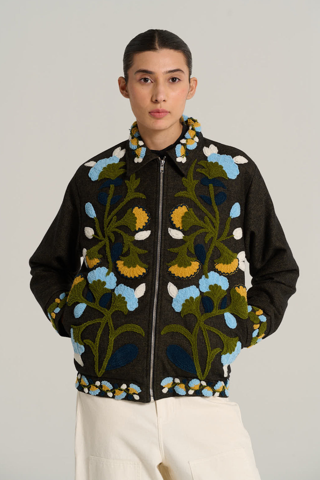 Veste noire chinée en laine JULES