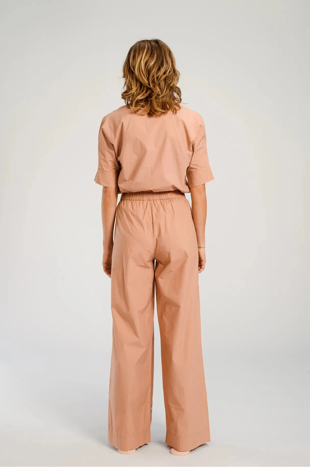brodé pantalon coton terracotta