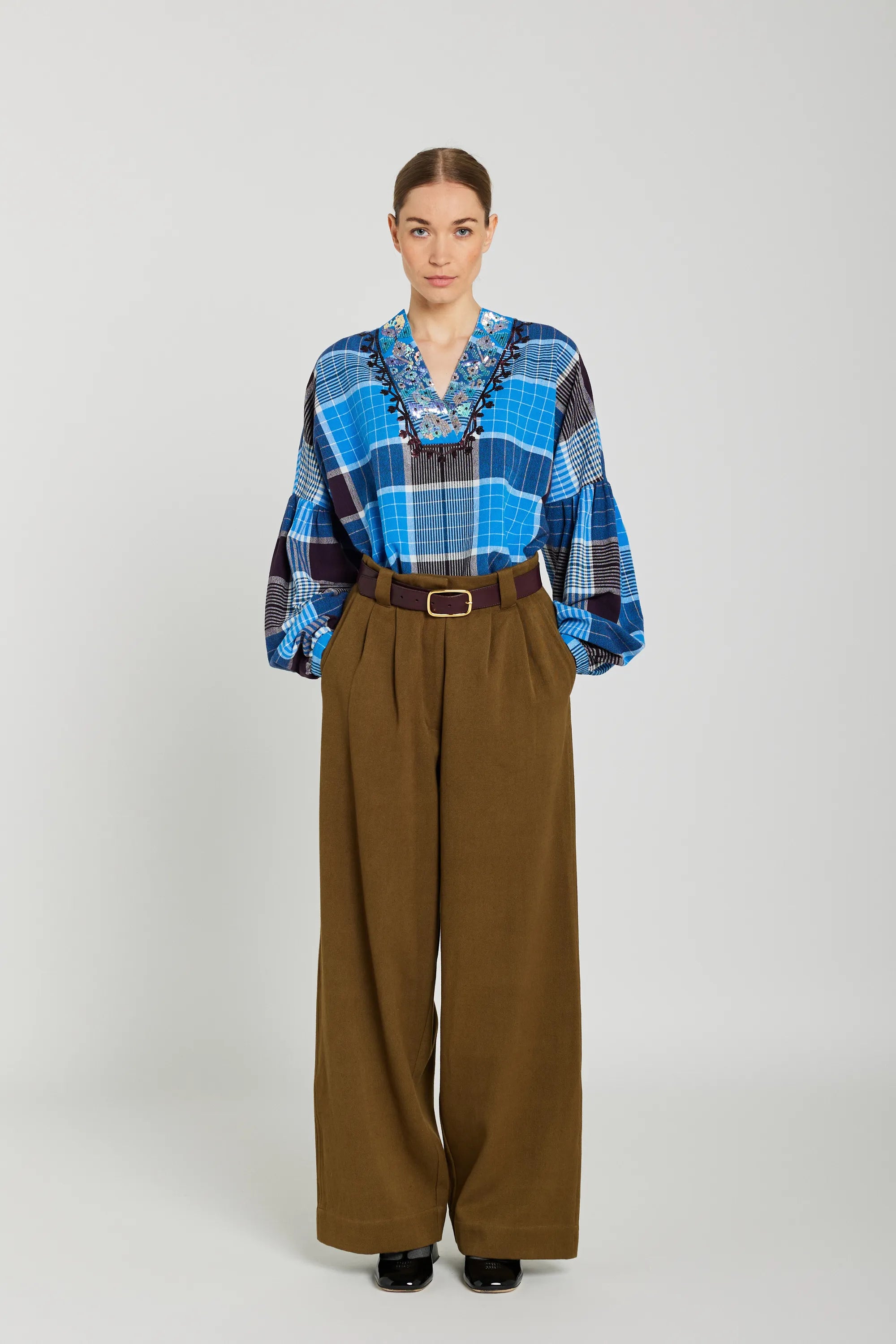 Blouse tartan bleue MIA