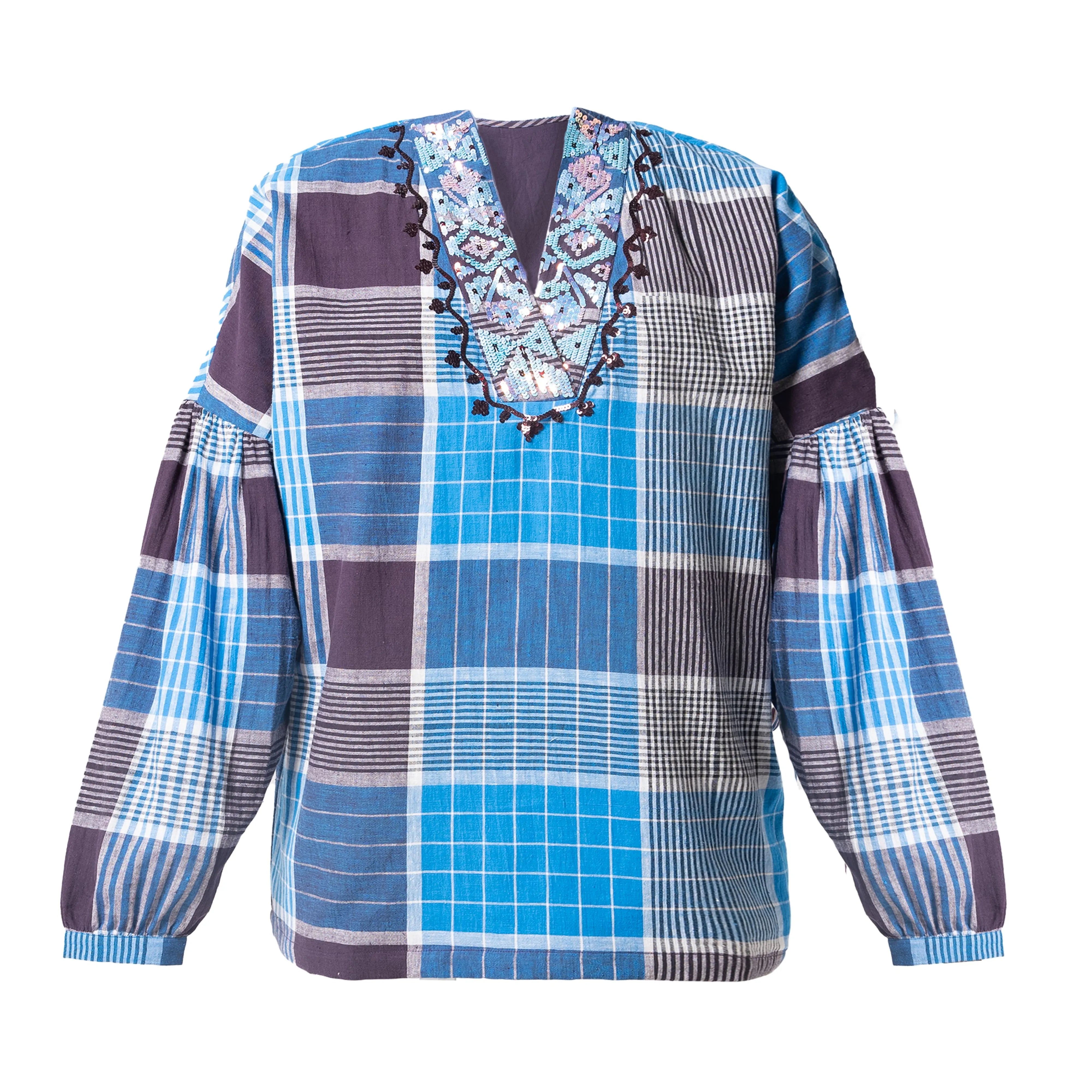 Blouse tartan bleue MIA