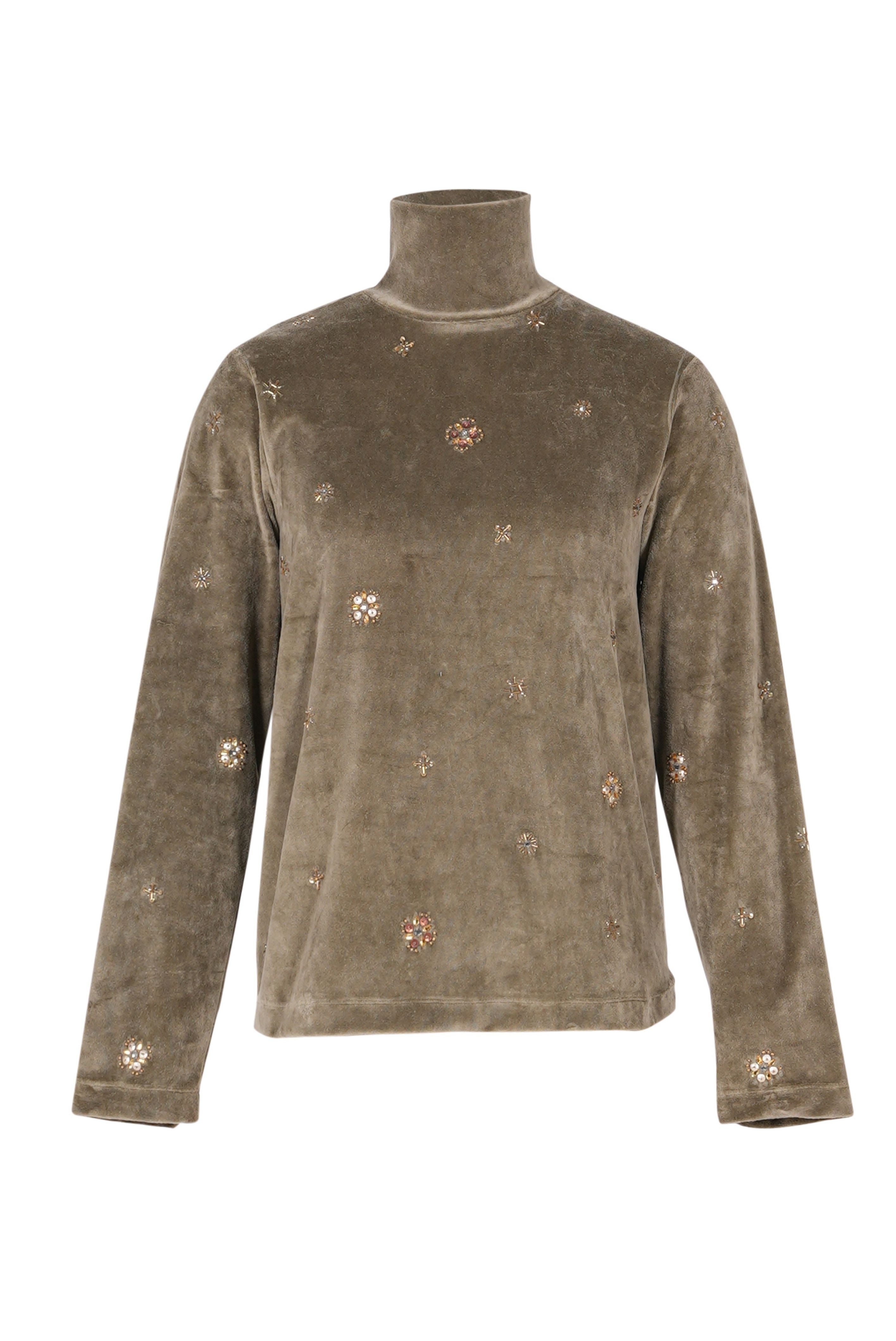 Pull col-monté en velours orné de perles PROUD