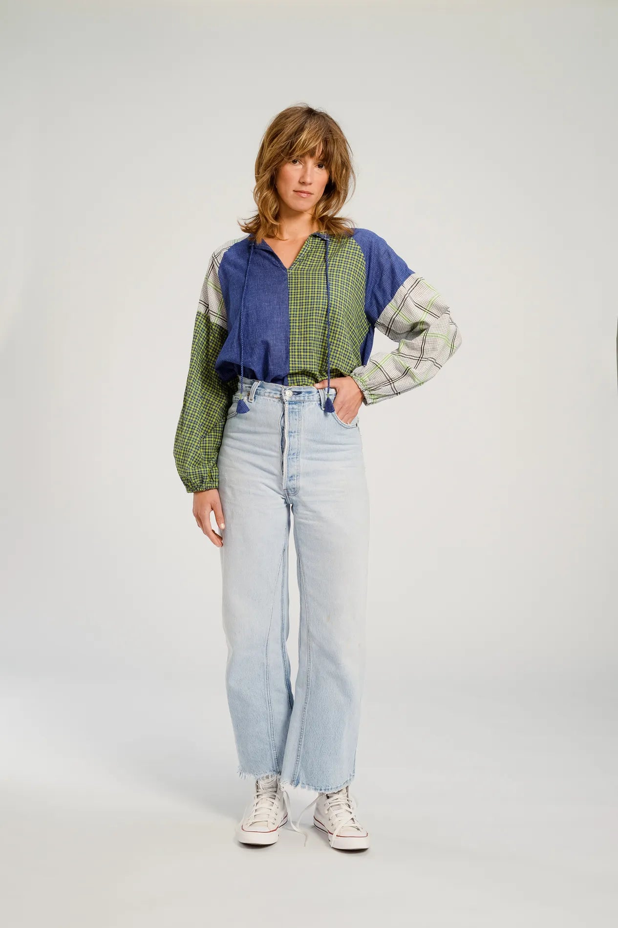 Blouse patchwork bleu PUSHKAR