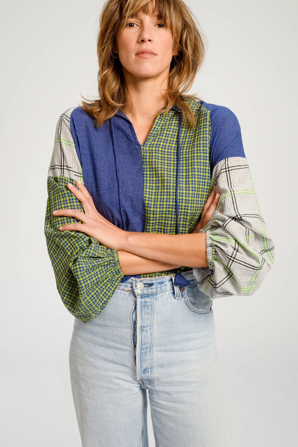 Blouse patchwork bleu PUSHKAR