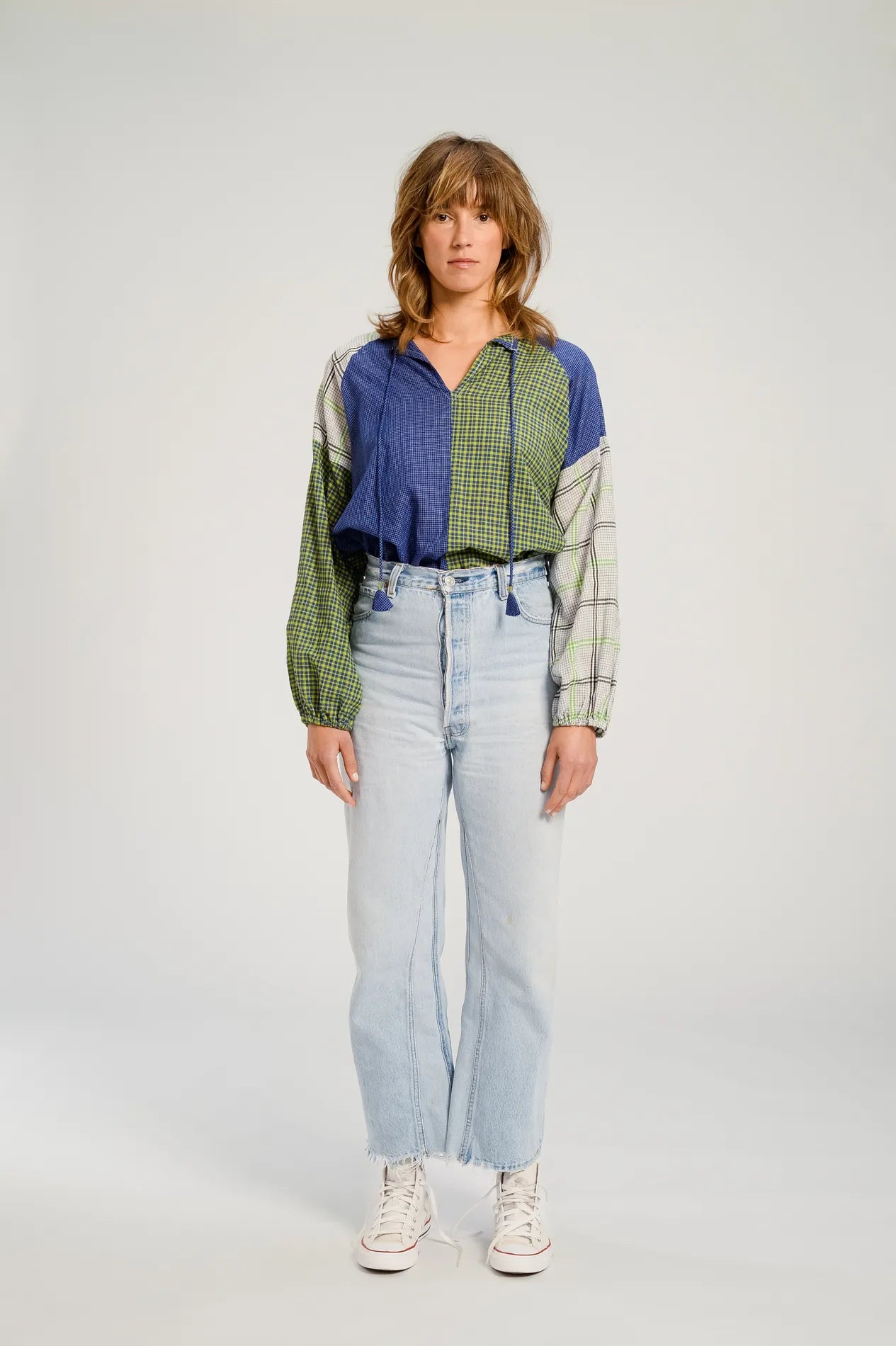 Blouse patchwork bleu PUSHKAR