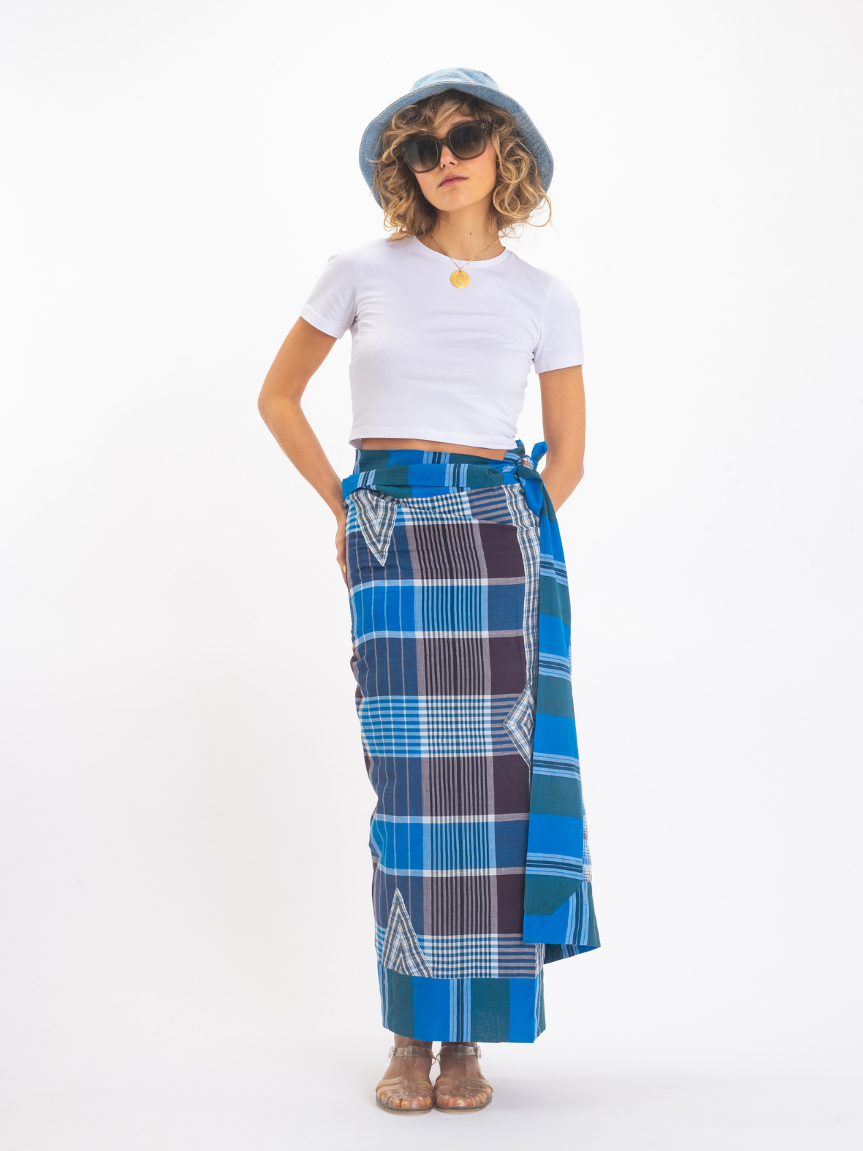 Paréo bleu à carreaux RUDRA