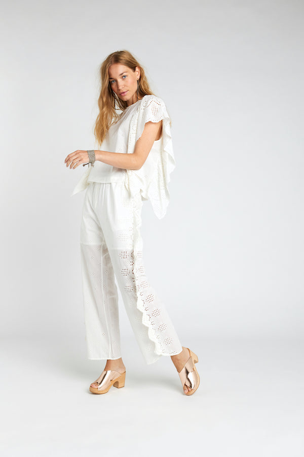 Pantalon blanc en dentelle ajourée Shiffli