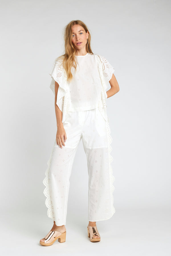 Pantalon blanc en dentelle ajourée Shiffli
