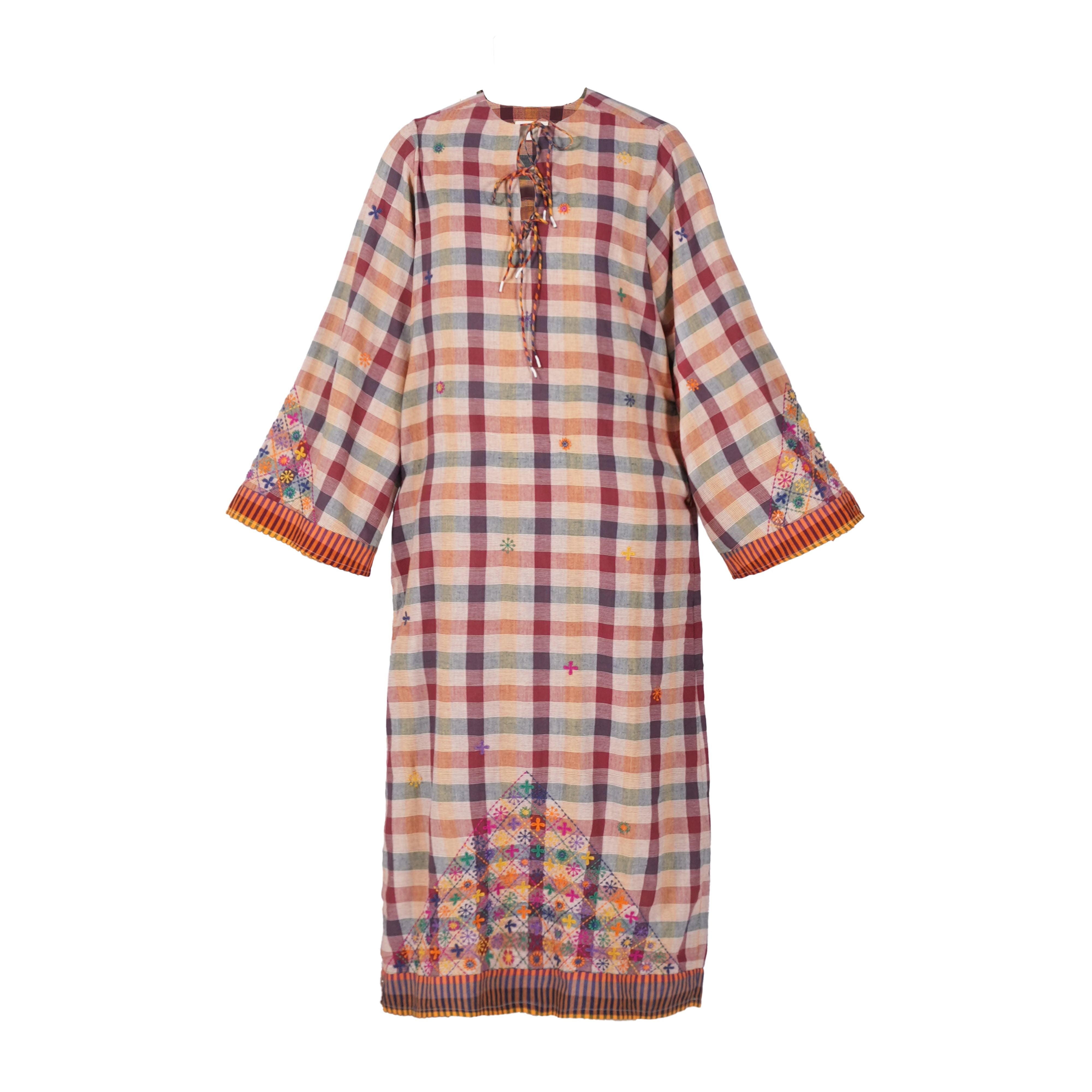 Robe moutarde à carreaux brodée SITA