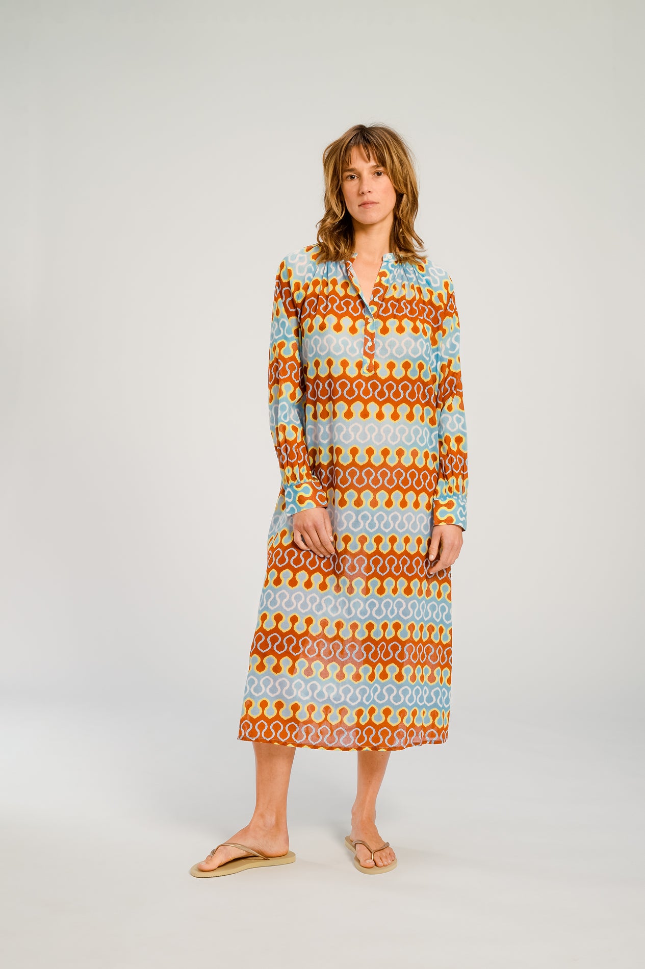 Robe longue imprimée seventies RIO