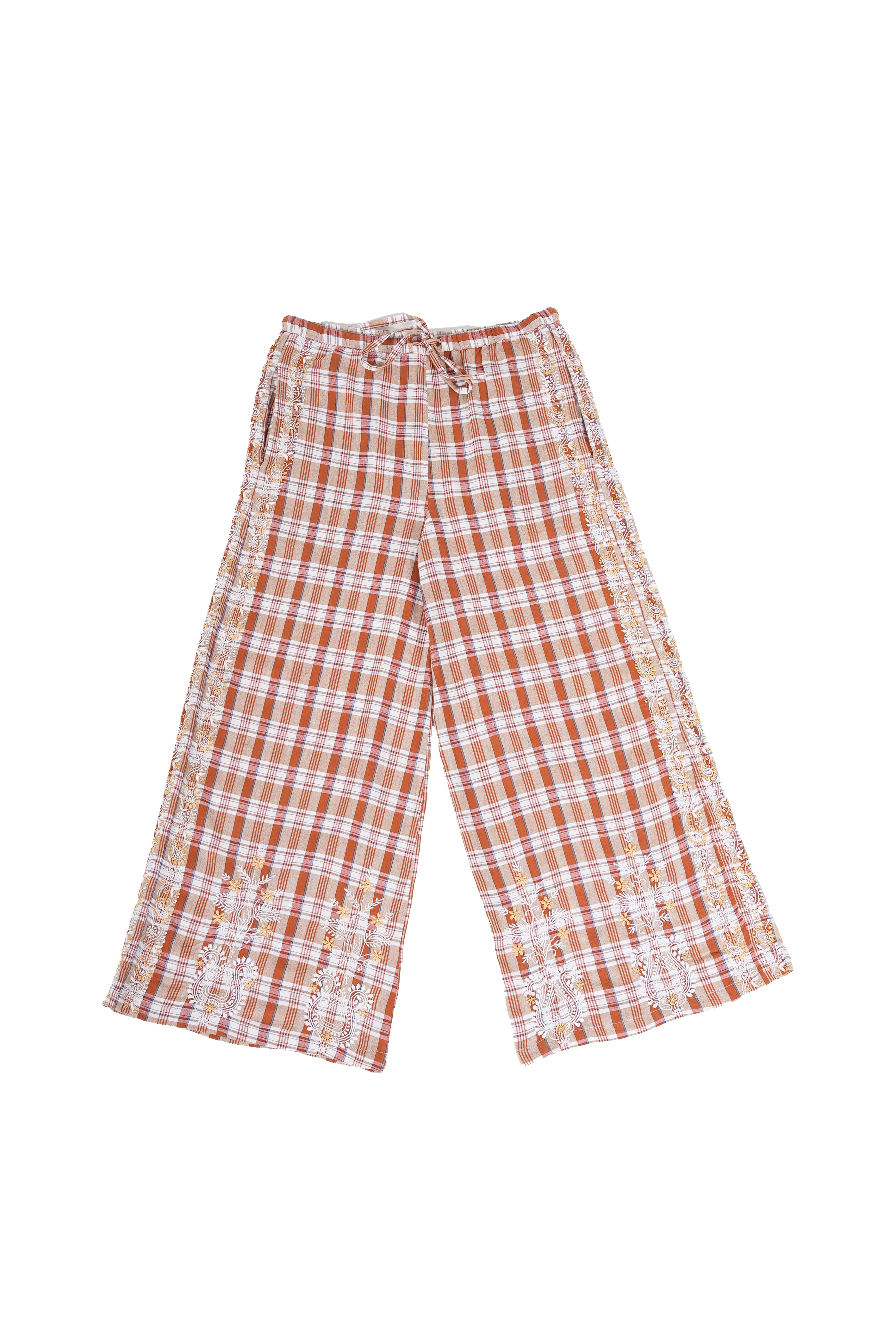 Pantalon tartan noir et rose brodé SURPRISE