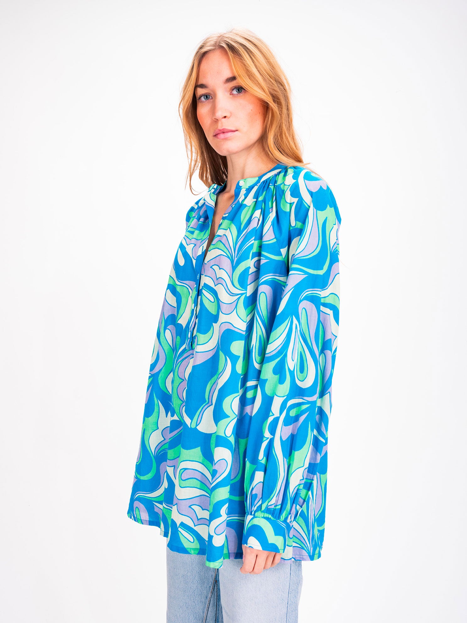 Blouse imprimée bleu Ikat