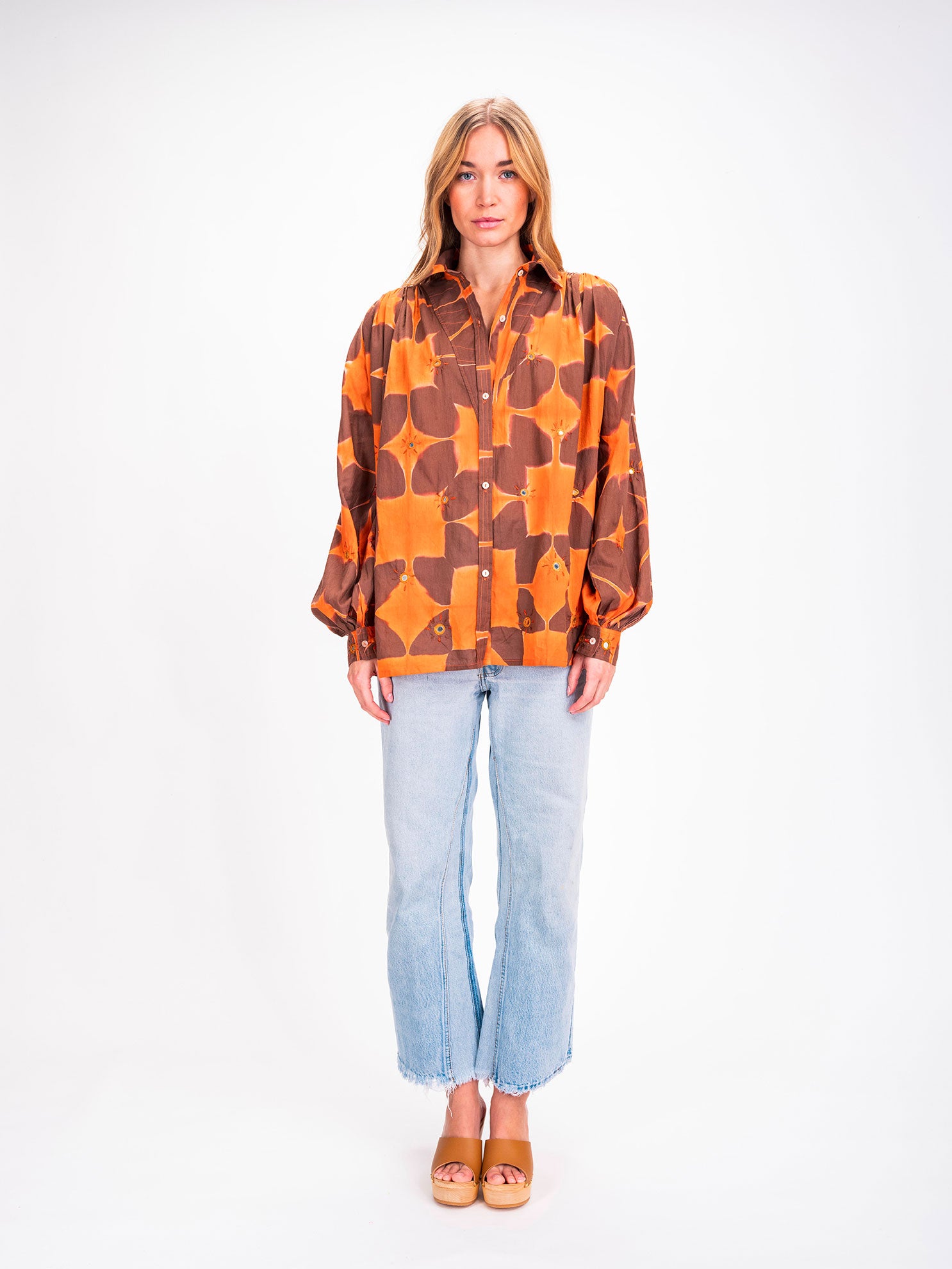 Chemise tie and dye orangé brodée Cramp